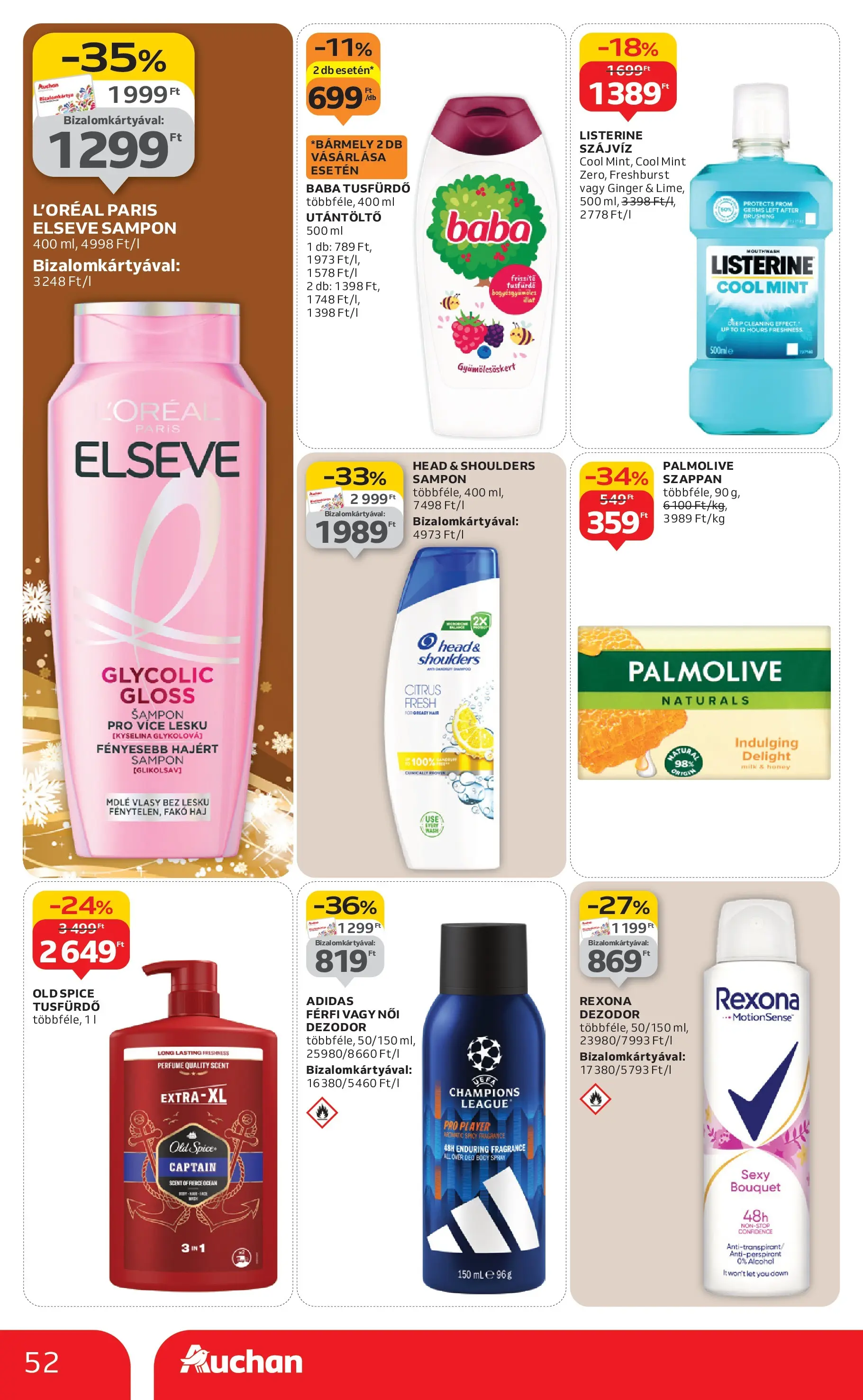 Akciós újság új Auchan - 2025.12.03. -tól/töl ⏳ | Oldal: 52 | Termékek: Body, Szappan, Dezodor, Szájvíz Auchan - Auchan újság érvényessége 12.10.-ig - 2025.12.03. -tól/töl > akció, lapozható szórólap 🛍️ | Oldal: 52 | Termékek: Body, Szappan, Dezodor, Szájvíz