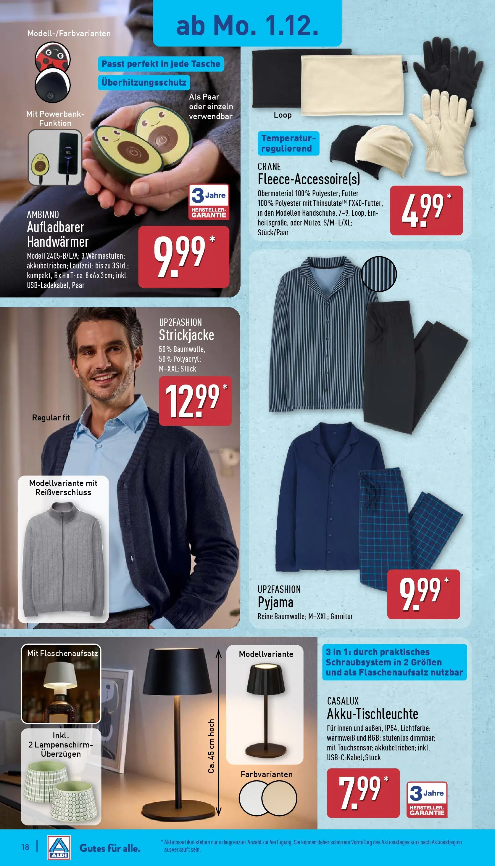 Aldi - ALDI Nord: Wochenangebote (ab 30.11.2025) » Angebote Online | Seite: 22 | Produkte: Tasche, Pyjama, Strickjacke, Powerbank