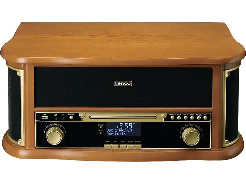 Lenco TCD-2571WD Classic Phono - Holz-Plattenspieler im Retro-Design mit Bluetooth, DAB+/FM-Radio, USB, CD-Player, Kassettenspieler