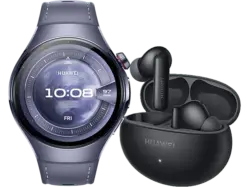 Huawei Watch 5 46mm Titanium mit Kompositarmband, Grau-Violett inkl. FreeBuds 6i, Schwarz; Smartwatch