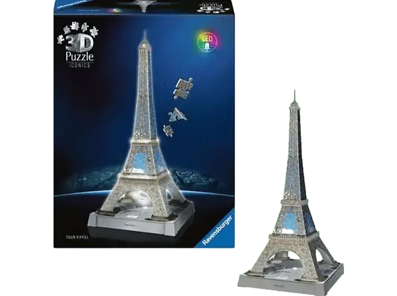 Ravensburger Iconics: Eiffelturm 3D Puzzle mit Licht (Ab 8 Jahren) Konstruktionsspiel
