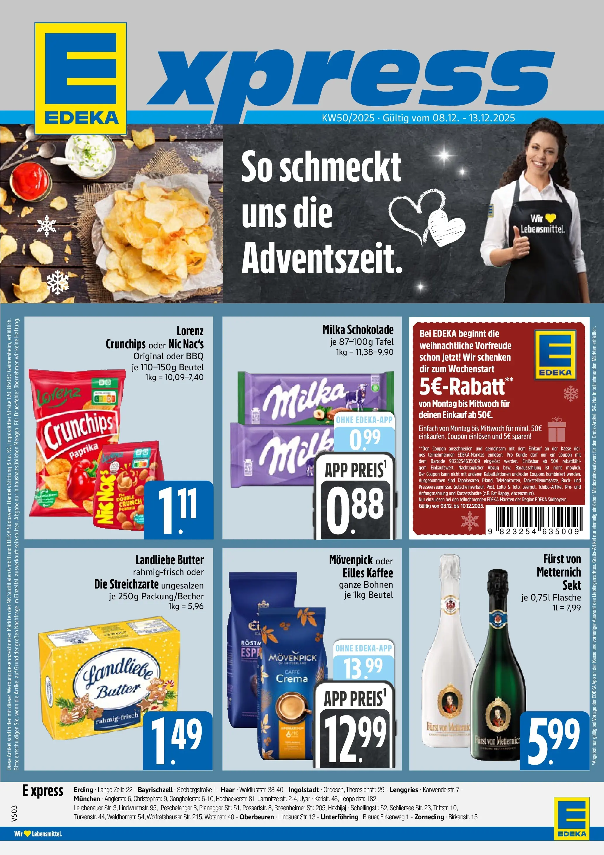 Edeka prospekt München	 (ab 08.12.2025) » Angebote Online | Seite: 1 | Produkte: Butter, Schokolade, Landliebe butter, Lorenz crunchips