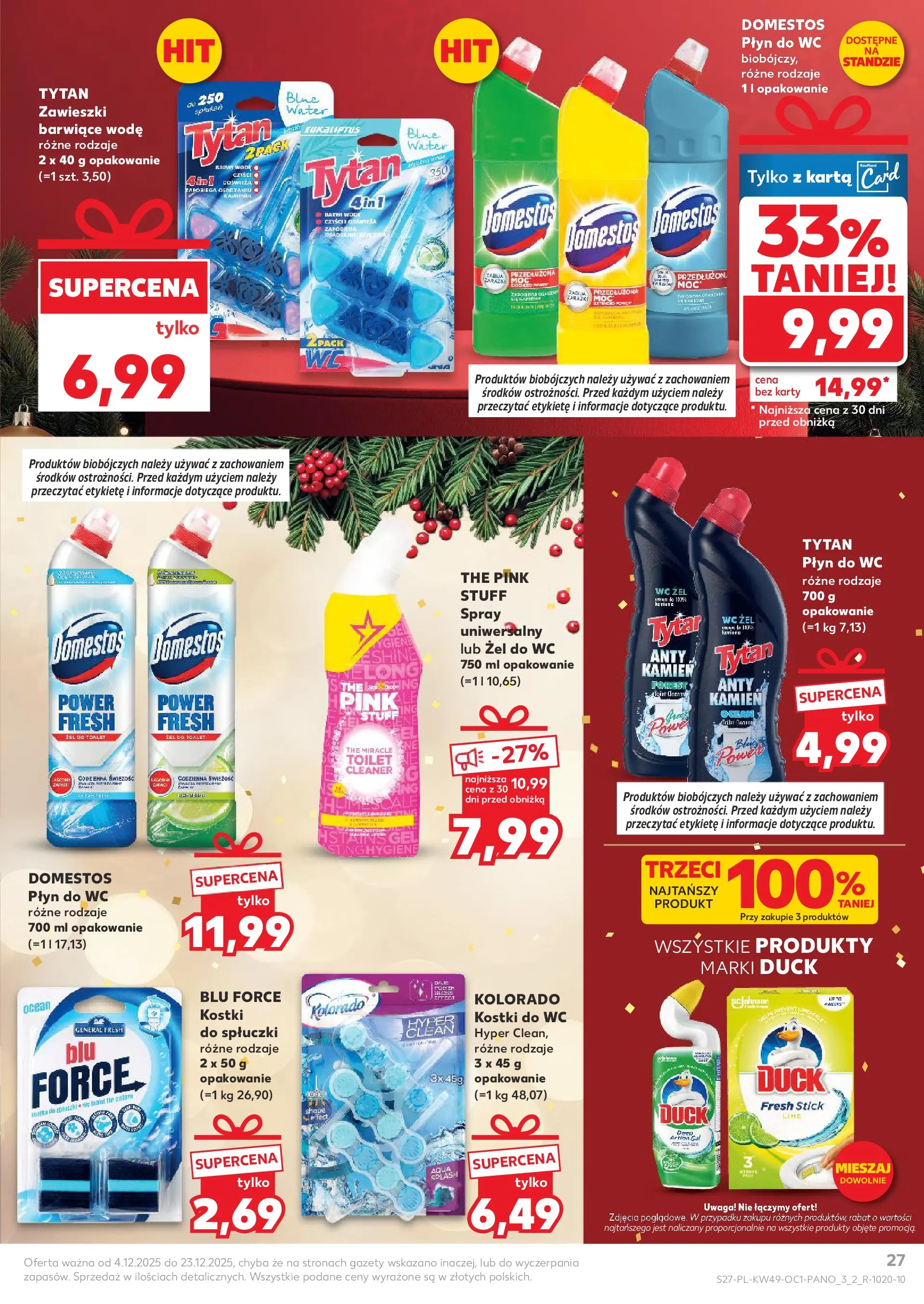 Kaufland gazetka - Drogeria od 04.12.2025 - od jutra PDF | Strona: 27 | Produkty: Kostki do wc, Karta, Cleaner, Domestos