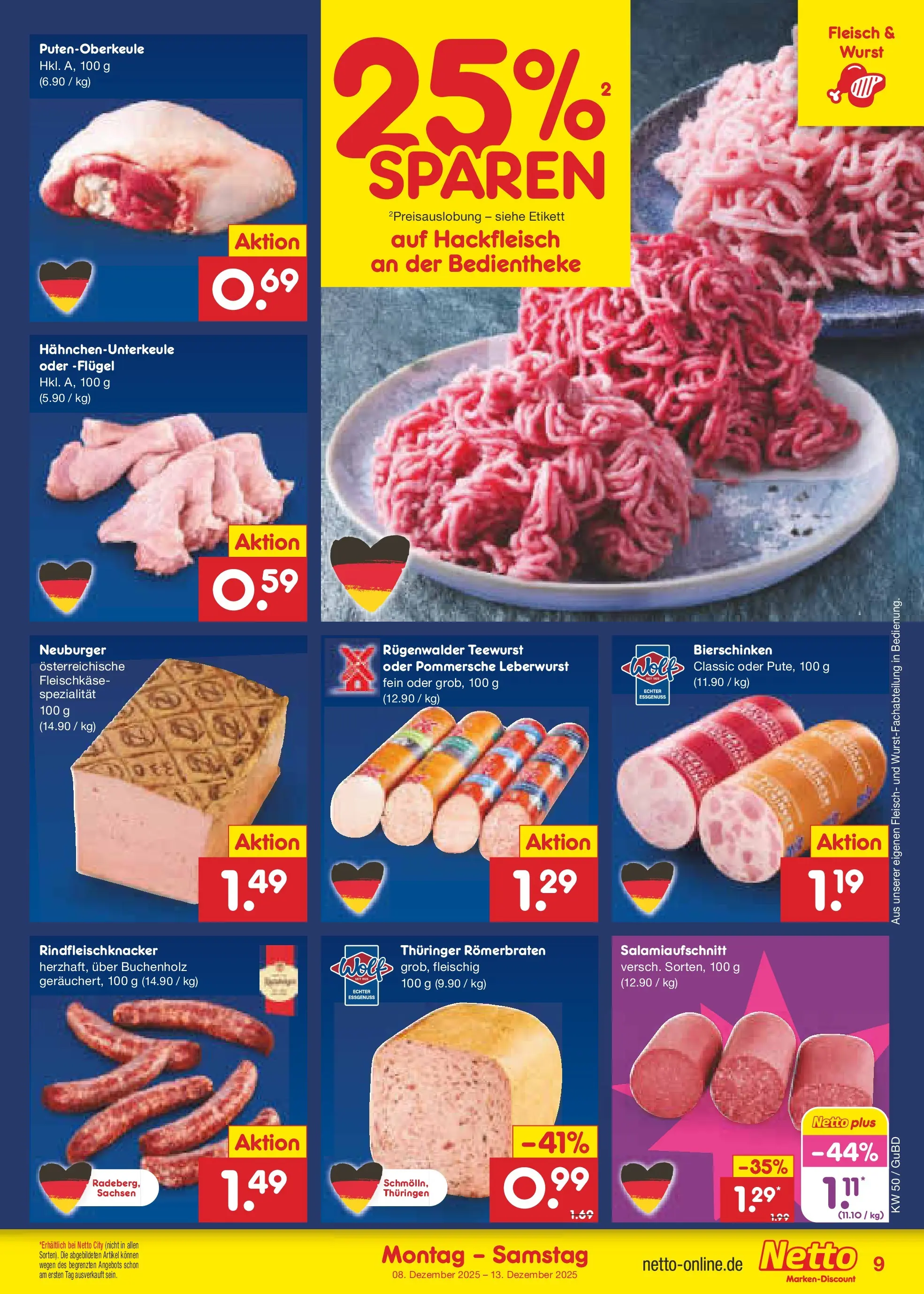 Netto Marken-Discount prospekt Augustusburg (ab 08.12.2025) » Angebote | Seite: 9 | Produkte: Wurst, Fleisch, Hackfleisch Netto Marken-Discount prospekt Augustusburg (ab 08.12.2025) » Angebote | Seite: 9 | Produkte: Wurst, Fleisch, Hackfleisch