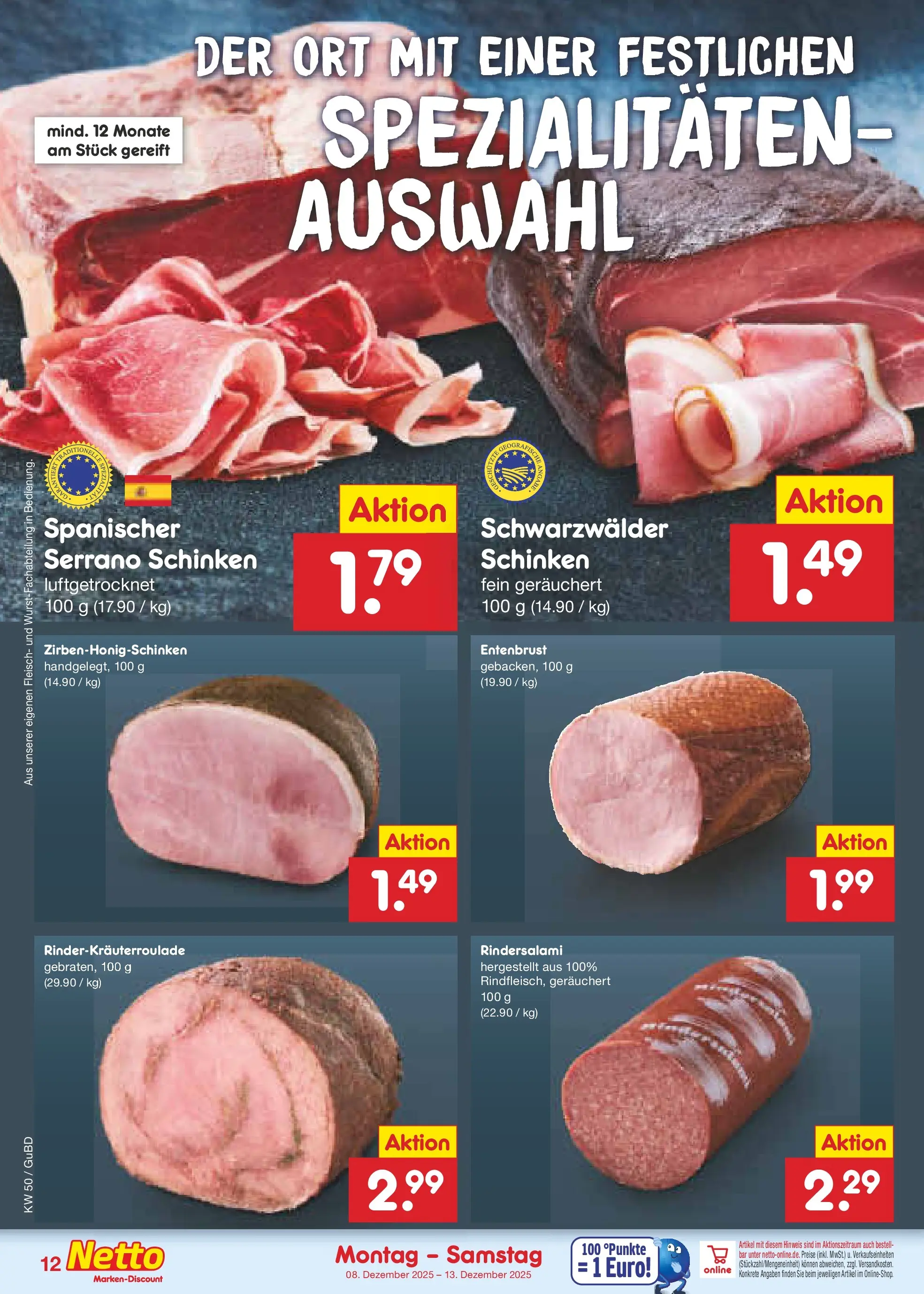 Netto Marken-Discount prospekt Augustusburg (ab 08.12.2025) » Angebote | Seite: 12 | Produkte: Serrano schinken, Schinken, Fleisch Netto Marken-Discount prospekt Augustusburg (ab 08.12.2025) » Angebote | Seite: 12 | Produkte: Serrano schinken, Schinken, Fleisch