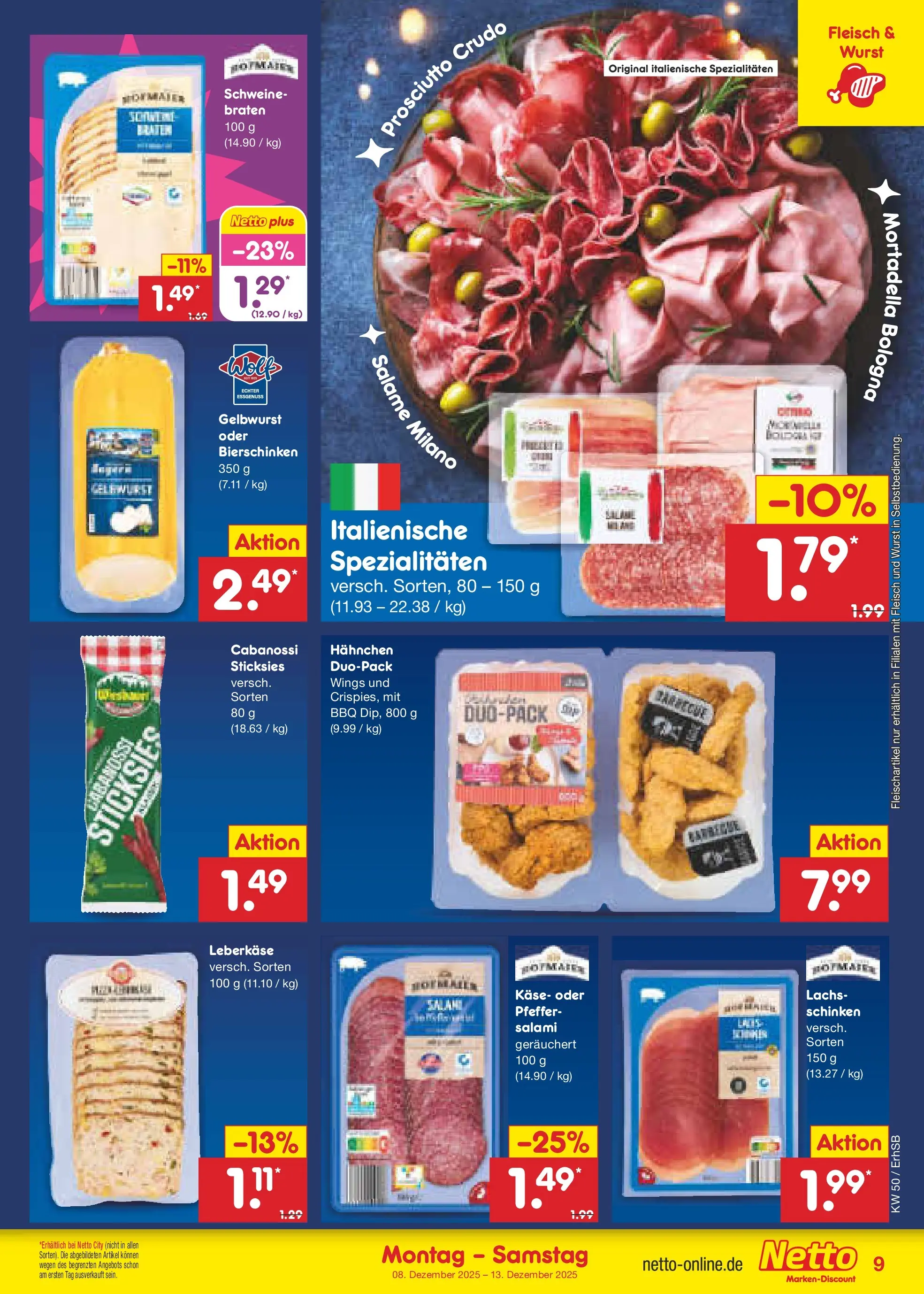 Netto Marken-Discount prospekt Metten	 (ab 08.12.2025) » Angebote | Seite: 9 | Produkte: Hahnchen, Pfeffer, Wurst, Leberkase