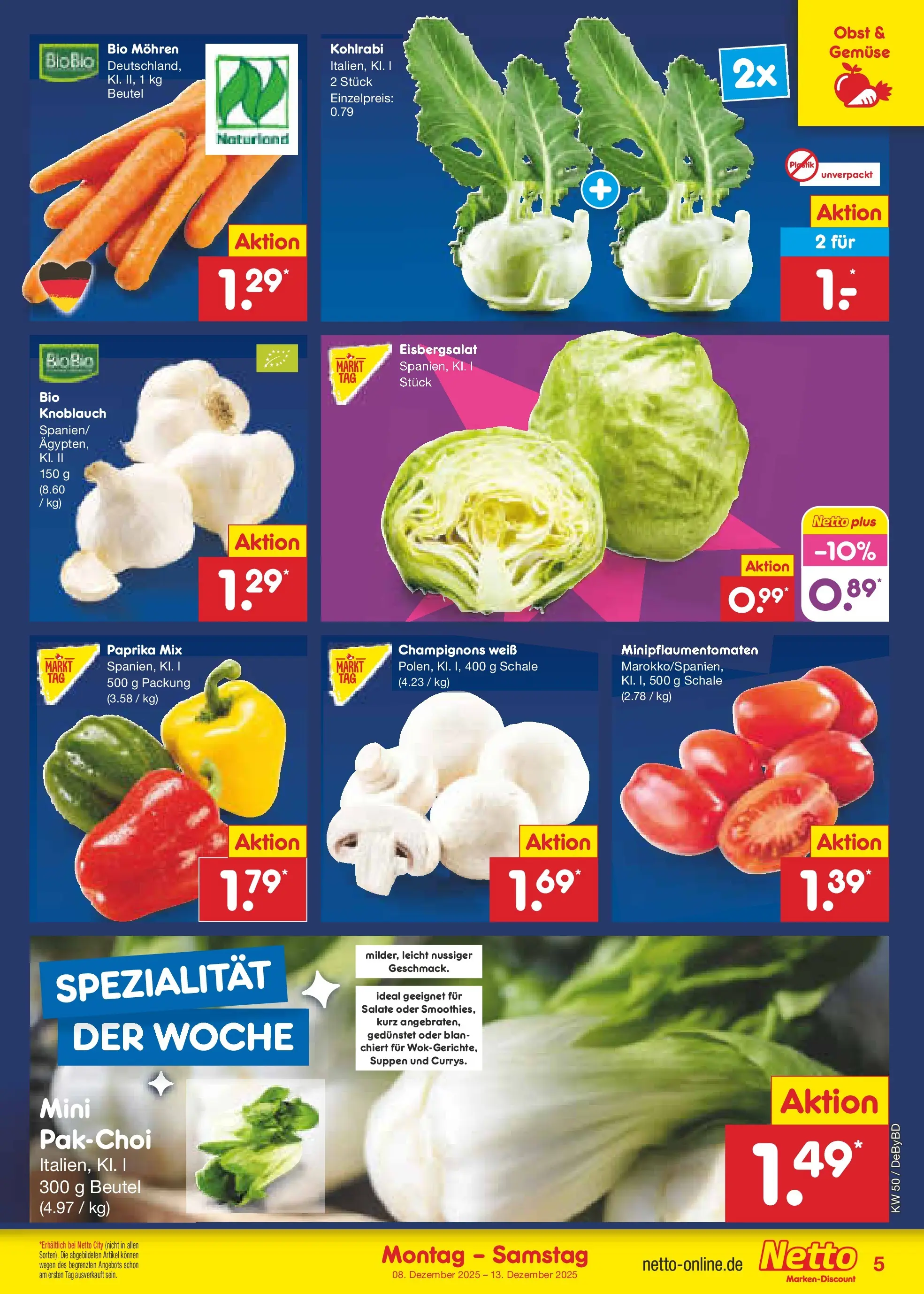 Netto Marken-Discount prospekt Buttenwiesen	 (ab 08.12.2025) » Angebote | Seite: 5 | Produkte: Kohlrabi, Champignons, Gemüse, Obst