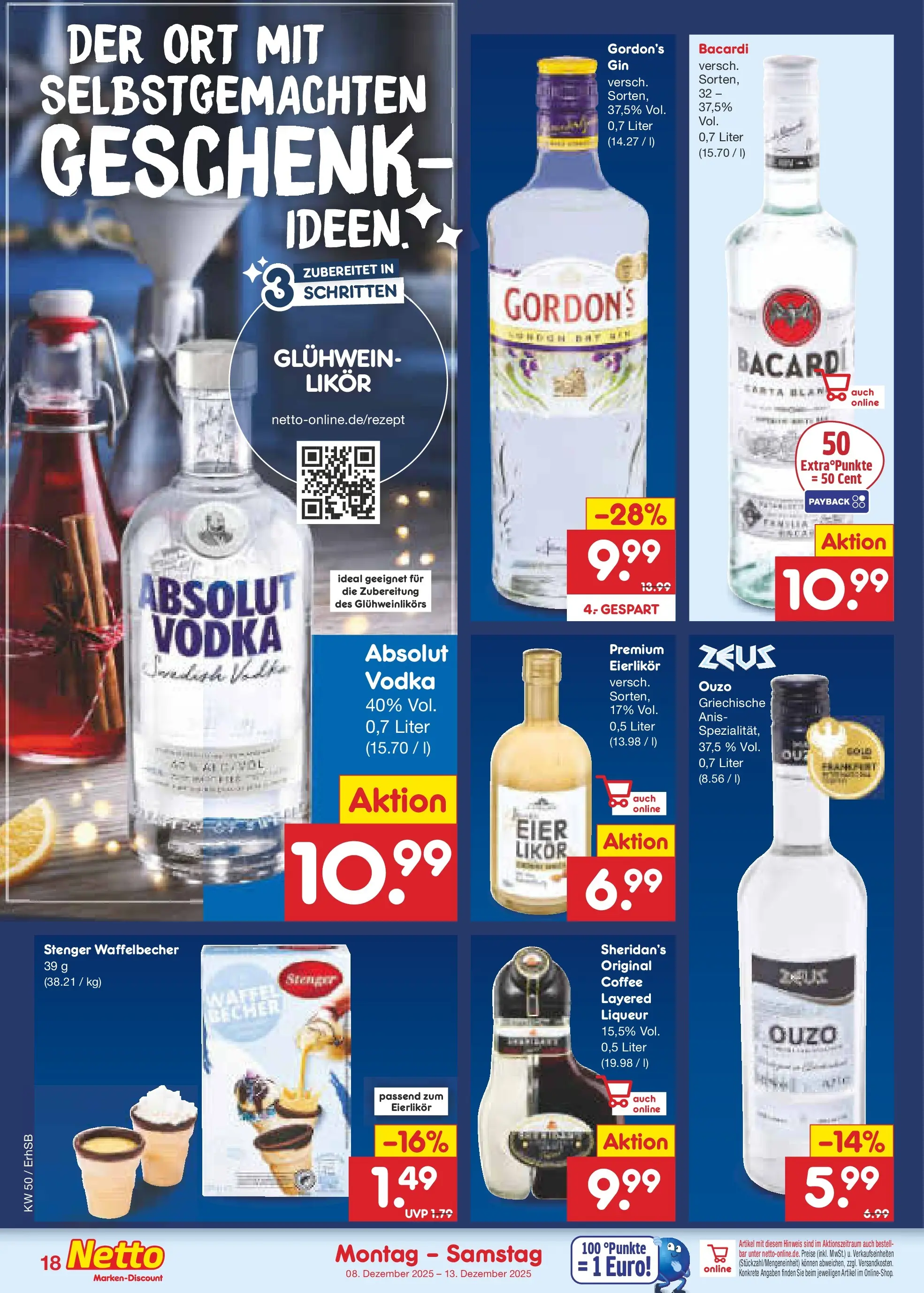 Netto Marken-Discount prospekt Metten	 (ab 08.12.2025) » Angebote | Seite: 18 | Produkte: Bacardi, Ouzo, Eier, Likör
