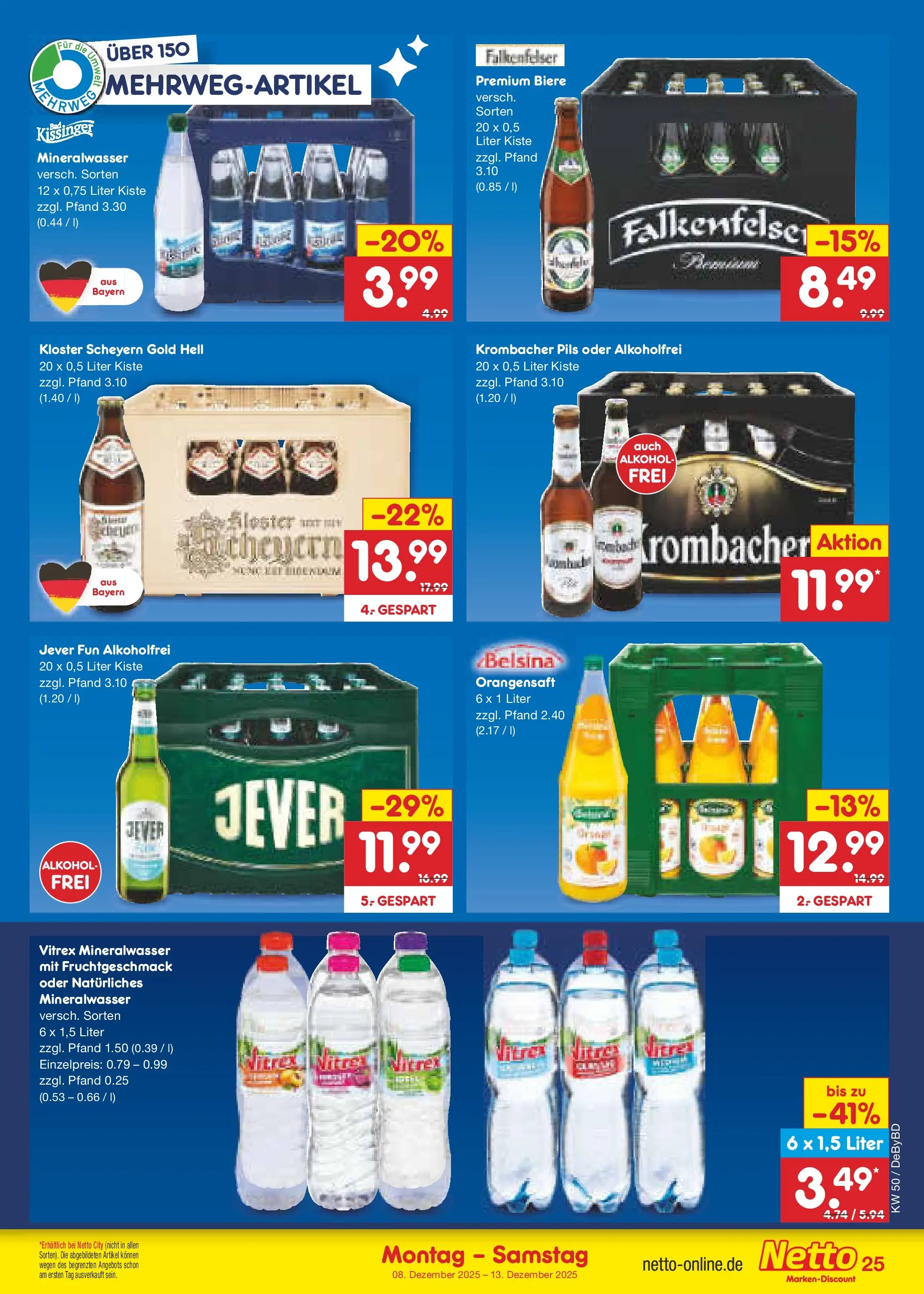 Netto Marken-Discount prospekt Buttenwiesen	 (ab 08.12.2025) » Angebote | Seite: 27 | Produkte: Pils, Orangensaft, Mineralwasser, Krombacher