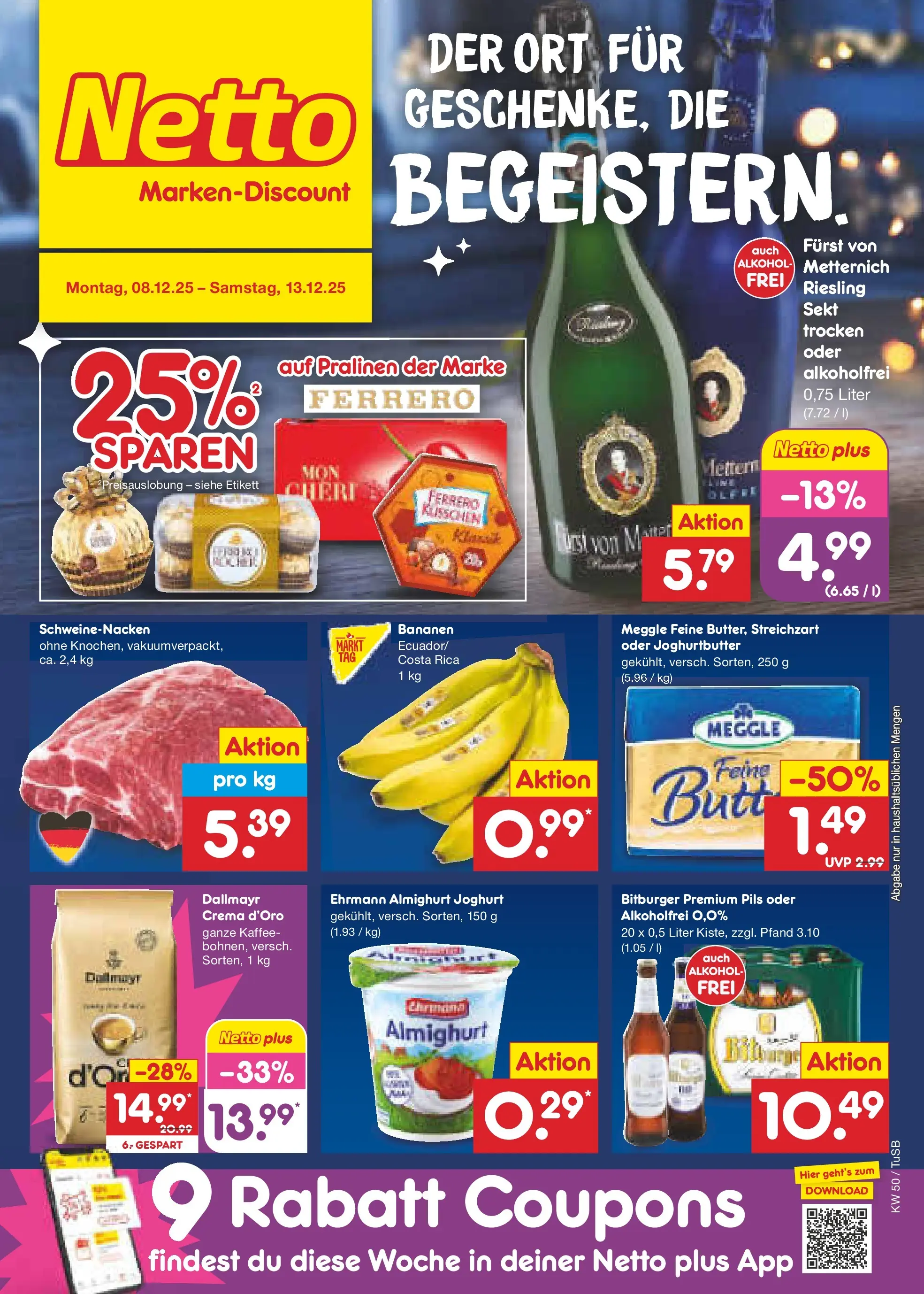 Netto Marken-Discount prospekt Lahr-Langenwinkel	 (ab 07.12.2025) » Angebote | Seite: 1 | Produkte: Bitburger, Kaffee, Pils, Bananen