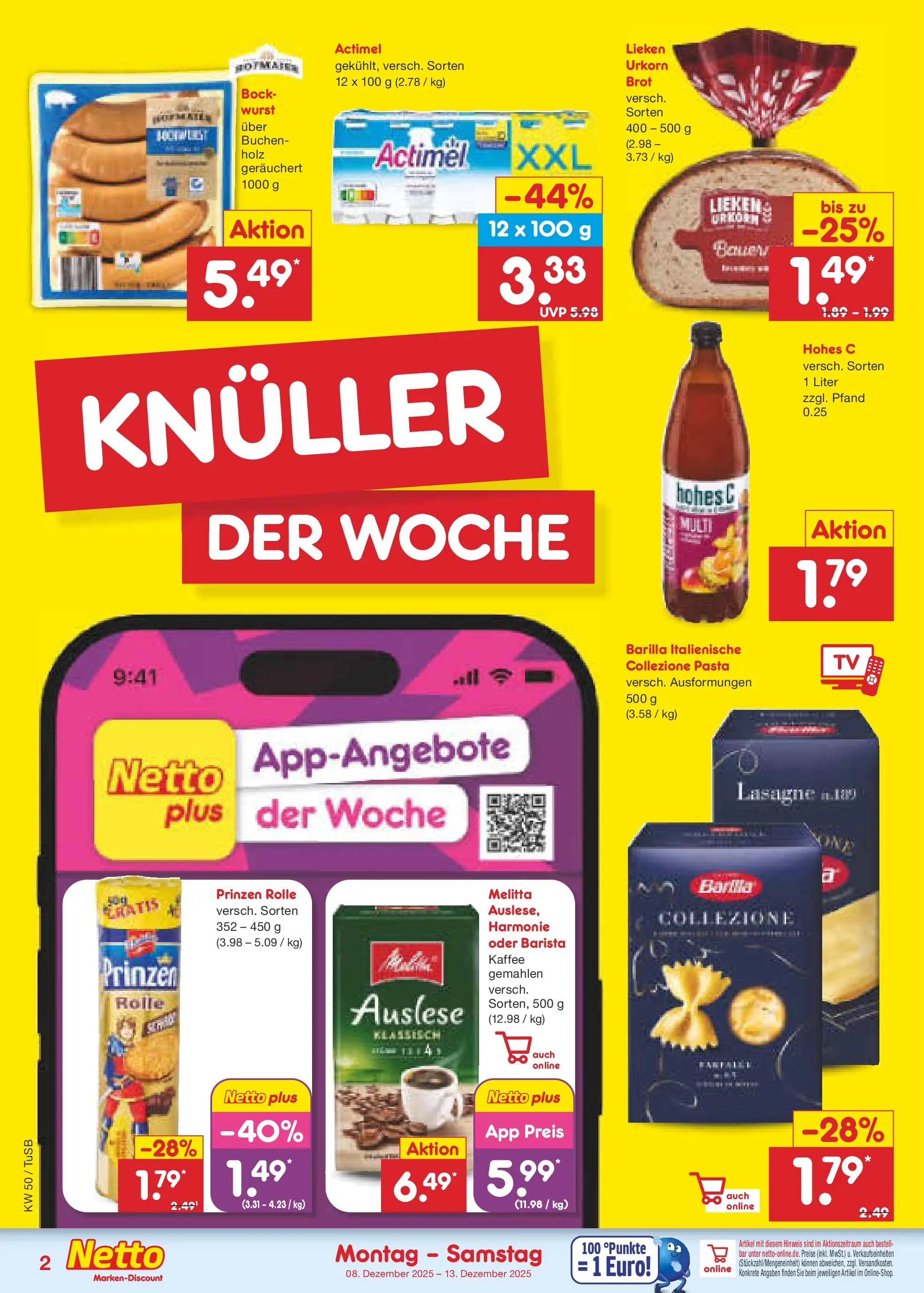 Netto Marken-Discount prospekt Lahr-Langenwinkel	 (ab 07.12.2025) » Angebote | Seite: 2 | Produkte: Melitta, Actimel, Kaffee, Brot