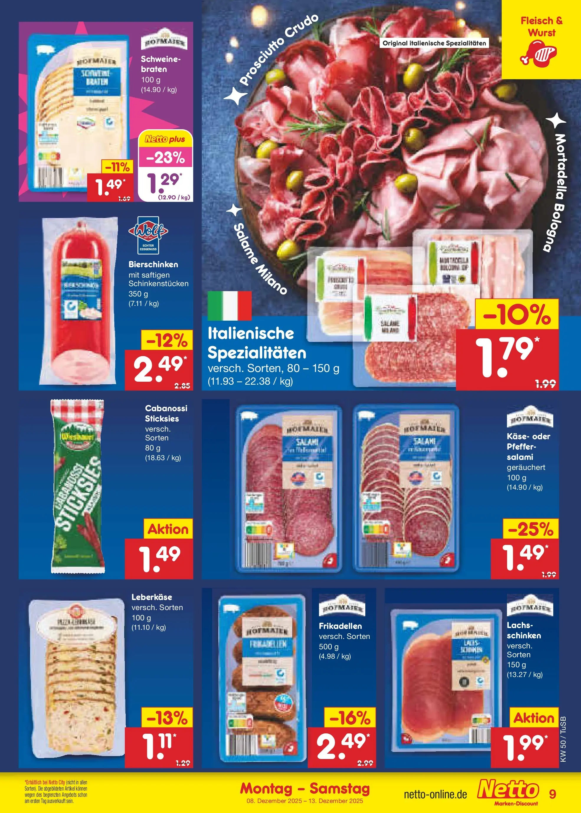 Netto Marken-Discount prospekt Lahr-Langenwinkel	 (ab 07.12.2025) » Angebote | Seite: 9 | Produkte: Käse, Lachs, Salami, Fleisch