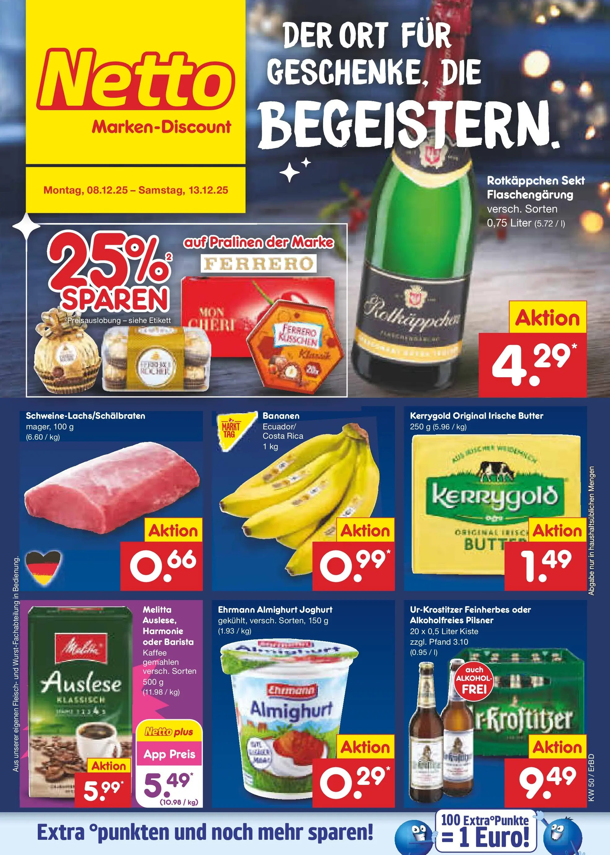 Netto Marken-Discount prospekt Jena-Lobeda	 (ab 08.12.2025) » Angebote | Seite: 1 | Produkte: Ehrmann almighurt, Butter, Kaffee, Bananen