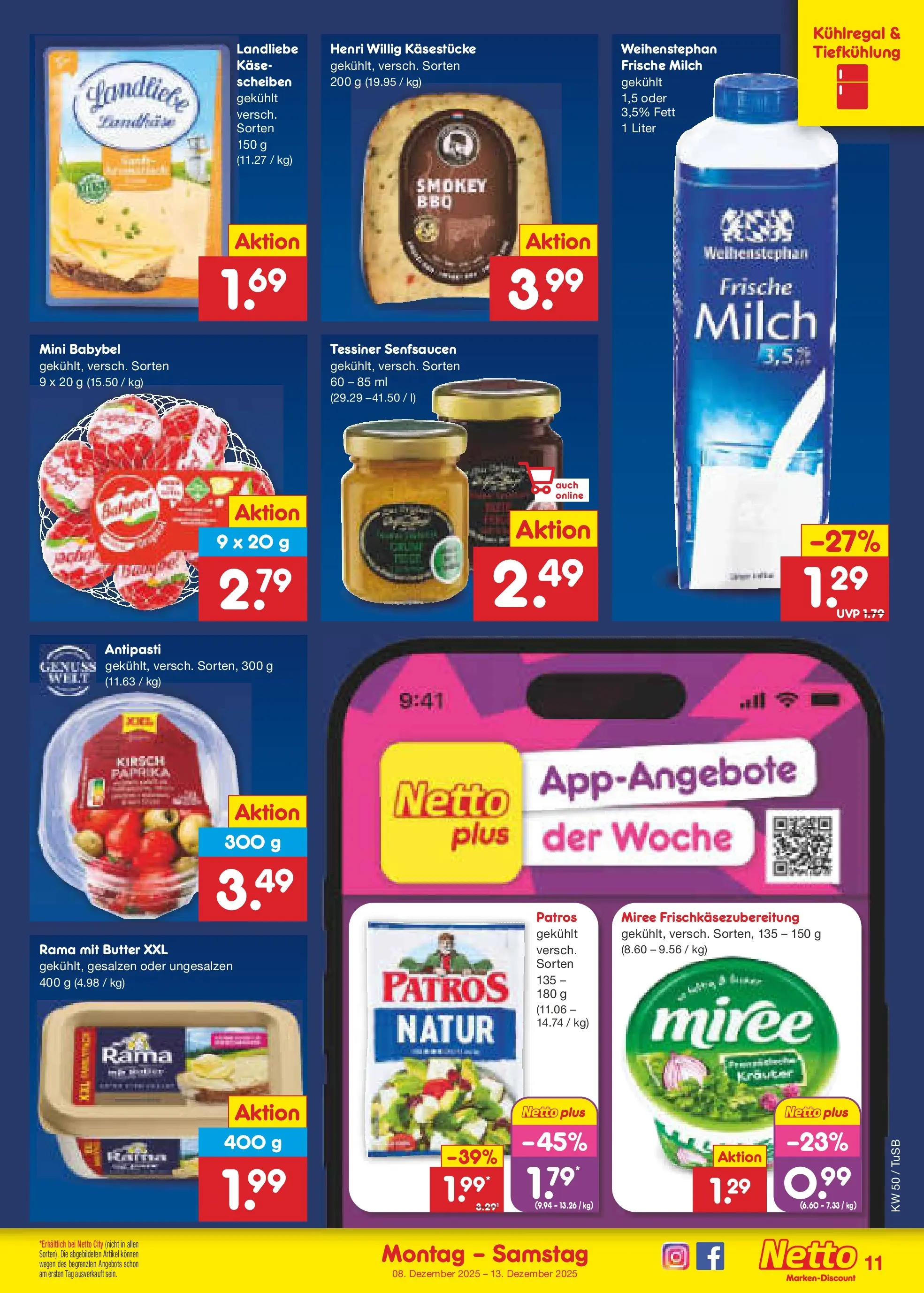 Netto Marken-Discount prospekt Lahr-Langenwinkel	 (ab 07.12.2025) » Angebote | Seite: 11 | Produkte: Butter, Käse, Patros, Babybel