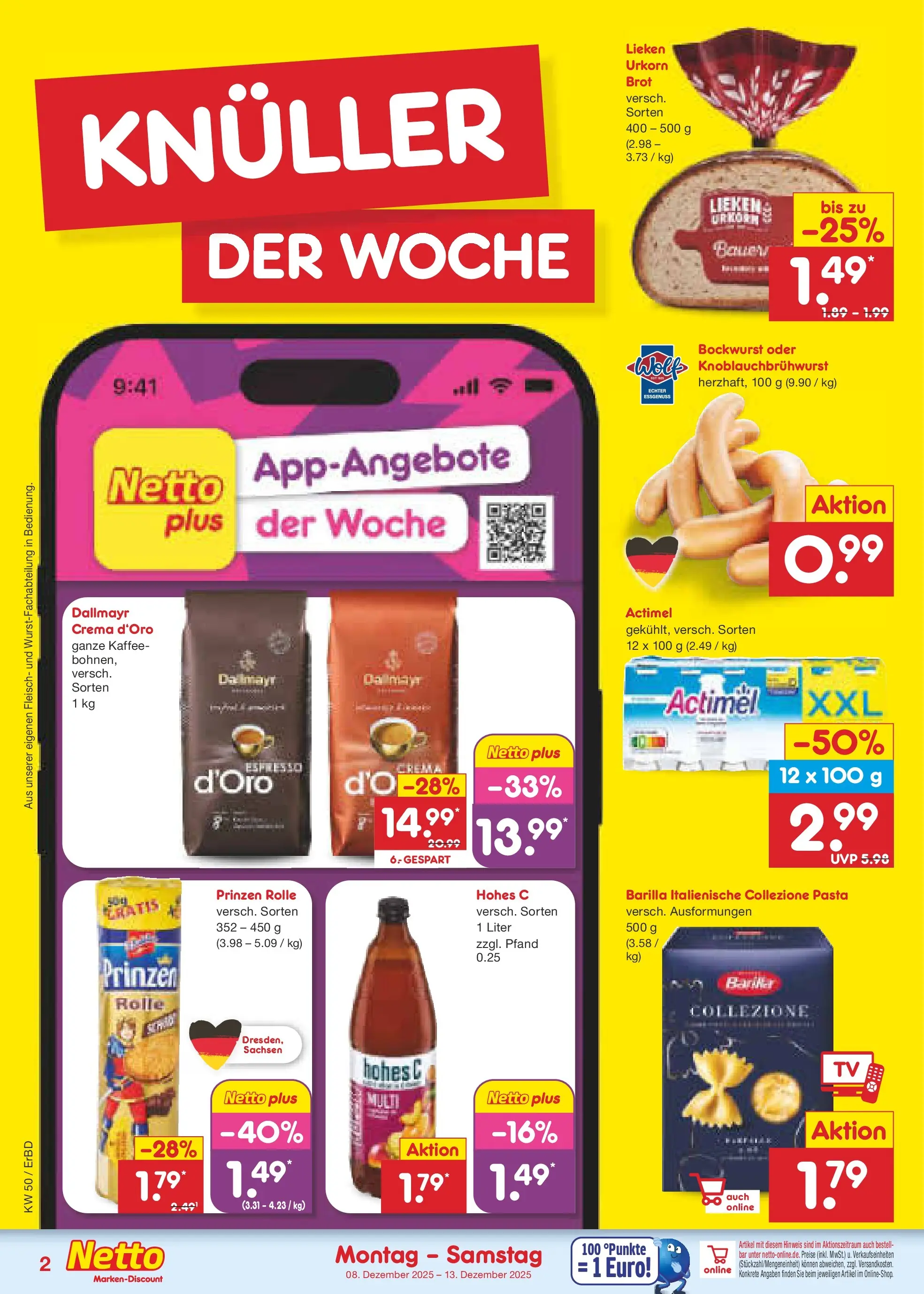 Netto Marken-Discount prospekt Jena-Lobeda	 (ab 08.12.2025) » Angebote | Seite: 2 | Produkte: Bockwurst, Barilla, Kaffee, Brot