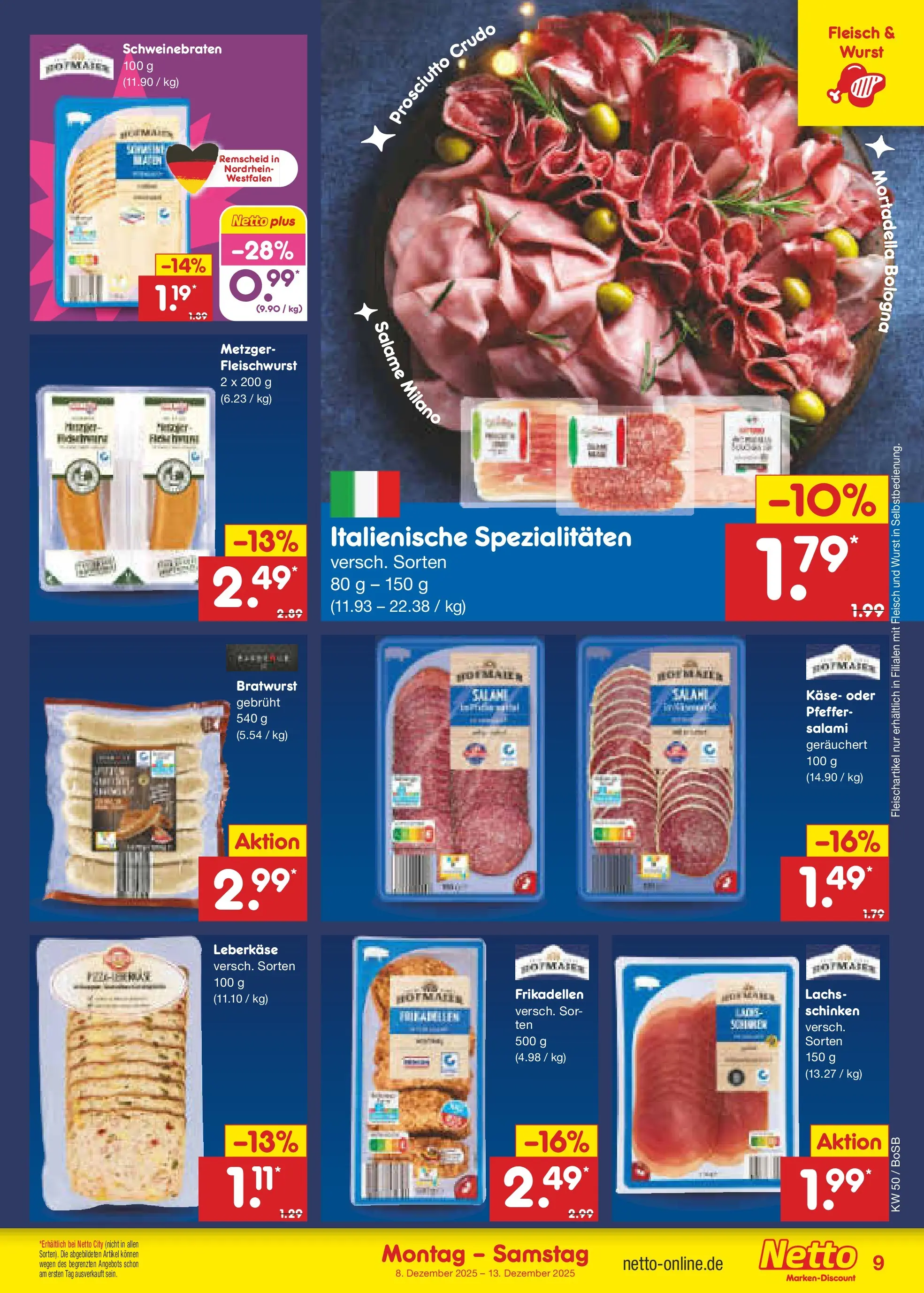 Netto Marken-Discount prospekt Stadtlohn	 (ab 08.12.2025) » Angebote | Seite: 9 | Produkte: Käse, Wurst, Salami, Schinken