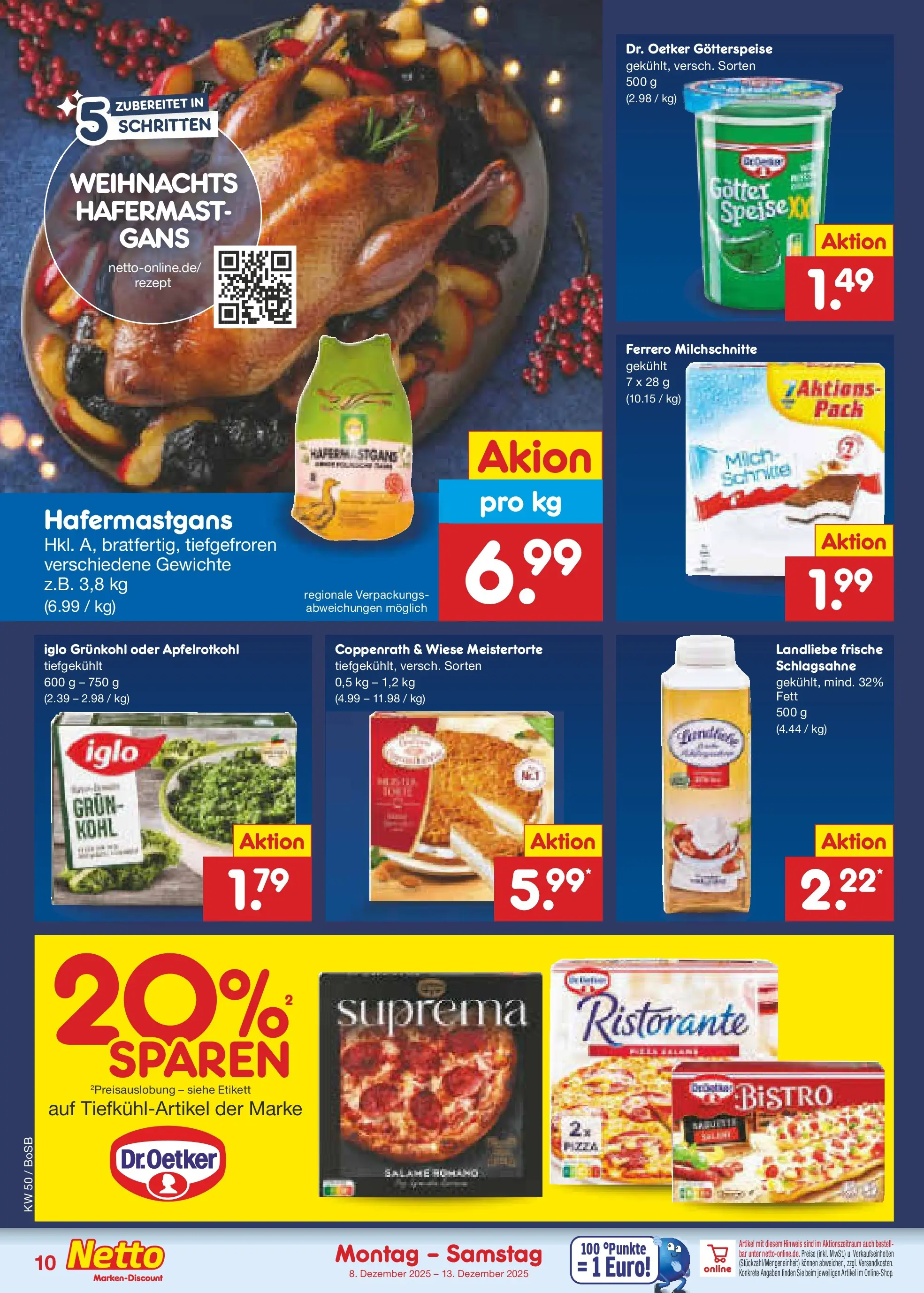 Netto Marken-Discount prospekt Stadtlohn	 (ab 08.12.2025) » Angebote | Seite: 10 | Produkte: Ristorante, Milch, Iglo, Ferrero milchschnitte