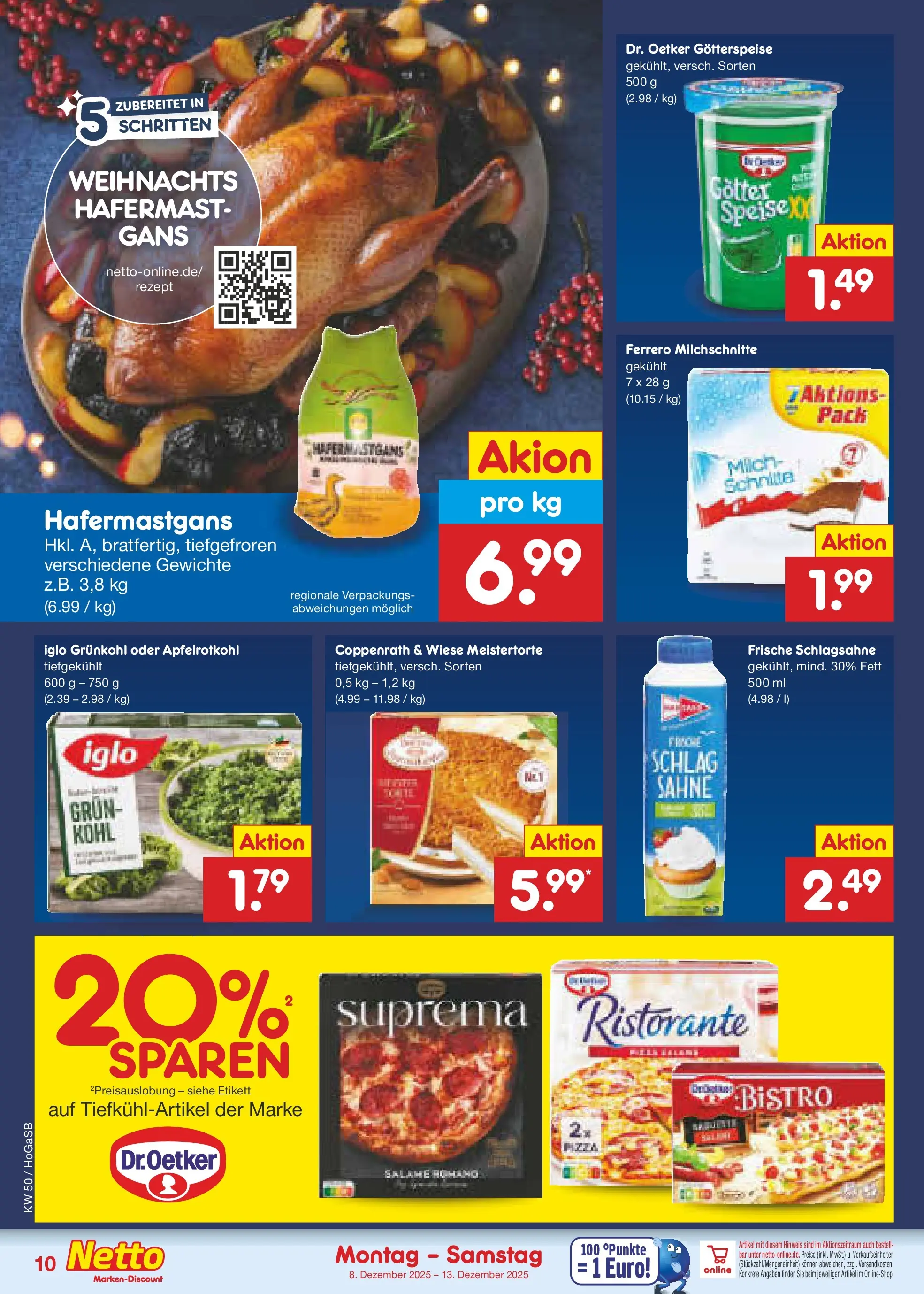 Netto Marken-Discount prospekt Hannover	 (ab 07.12.2025) » Angebote | Seite: 10 | Produkte: Schlagsahne, Milch, Sahne, Ferrero milchschnitte