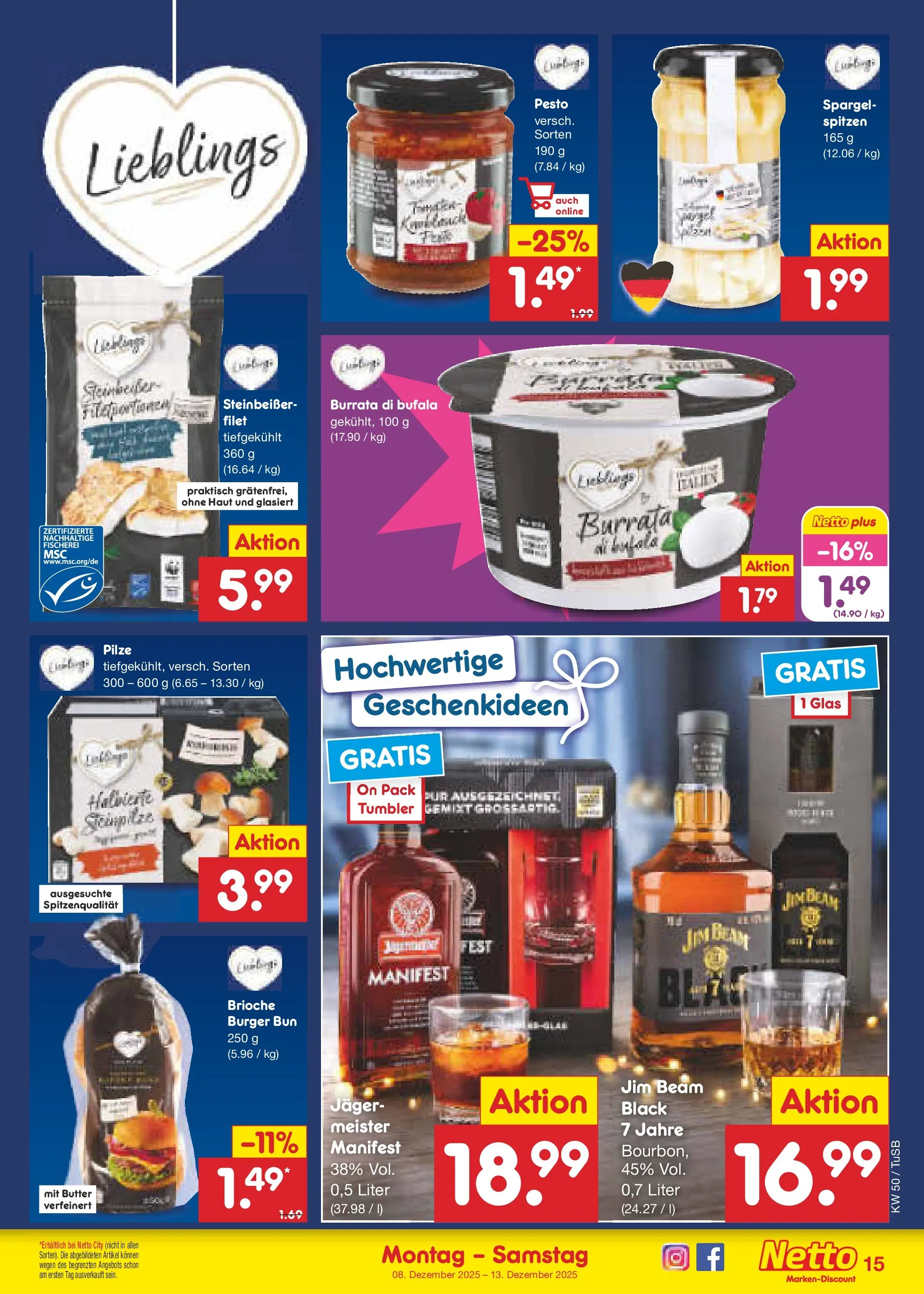 Netto Marken-Discount prospekt Lahr-Langenwinkel	 (ab 07.12.2025) » Angebote | Seite: 15 | Produkte: Jim beam, Butter, Burger, Spargel