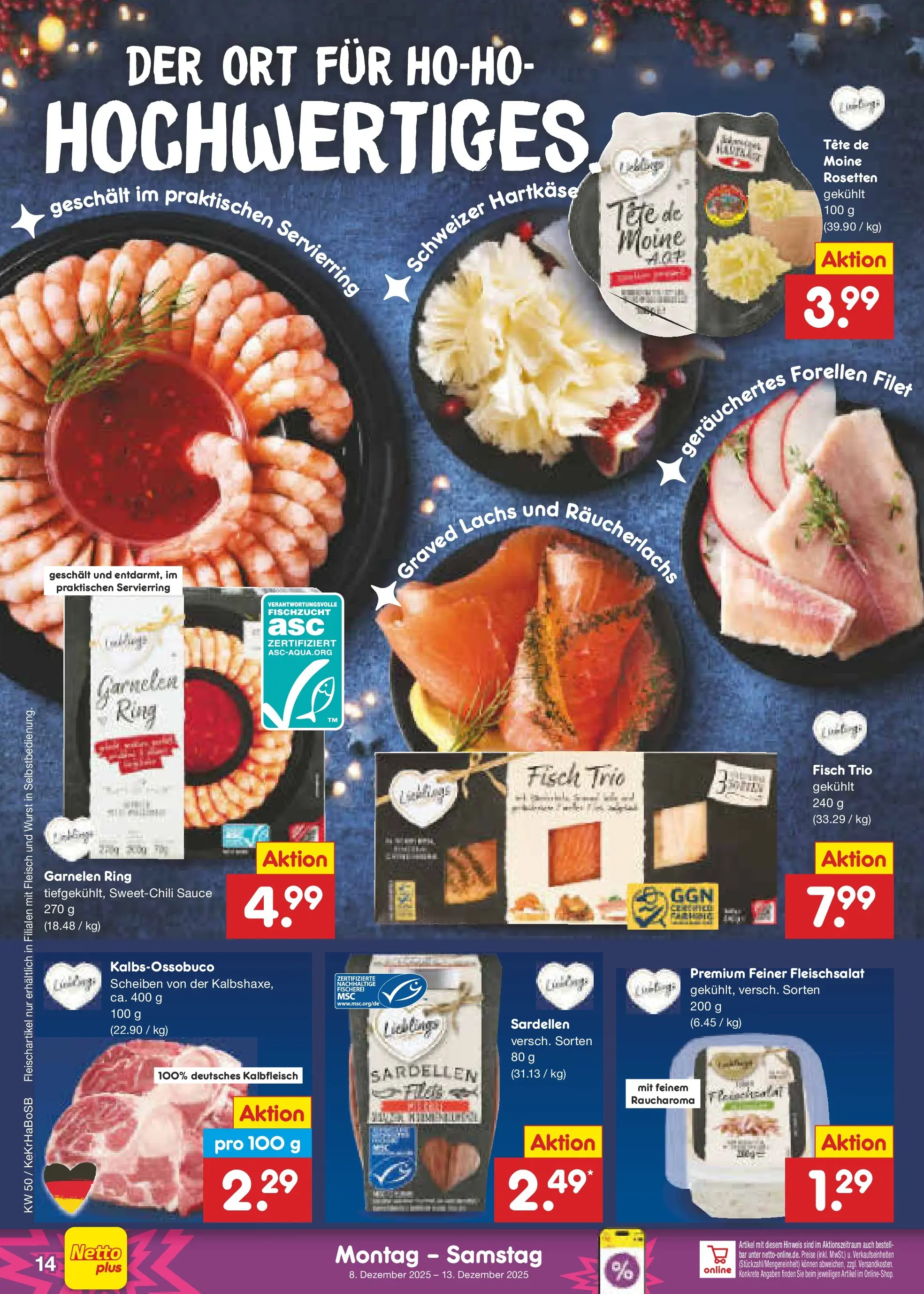 Netto Marken-Discount prospekt Bonn	 (ab 07.12.2025) » Angebote | Seite: 14 | Produkte: Garnelen, Lachs, Räucherlachs, Wurst