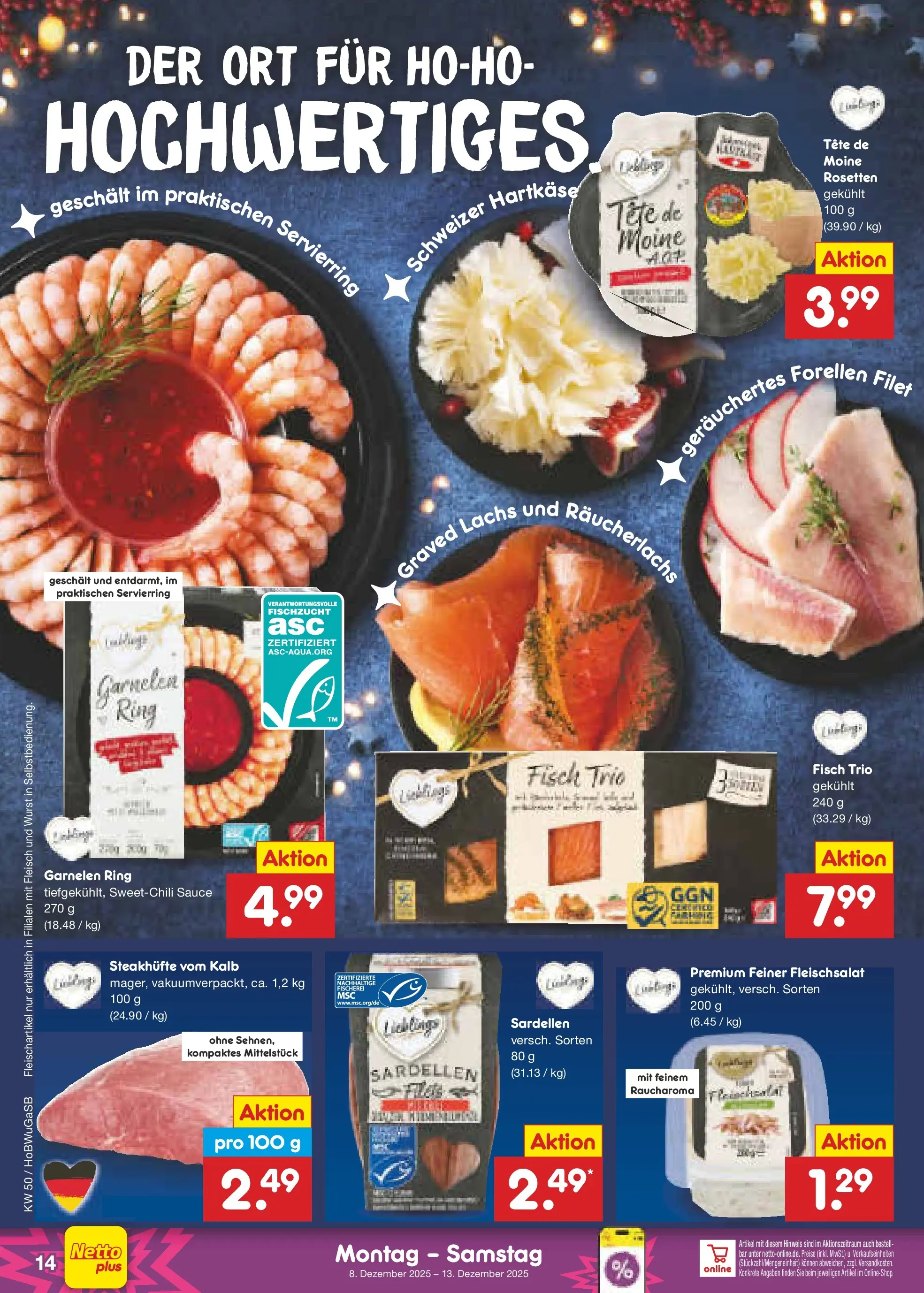 Netto Marken-Discount prospekt Hannover	 (ab 07.12.2025) » Angebote | Seite: 14 | Produkte: Garnelen, Räucherlachs, Wurst, Fleisch