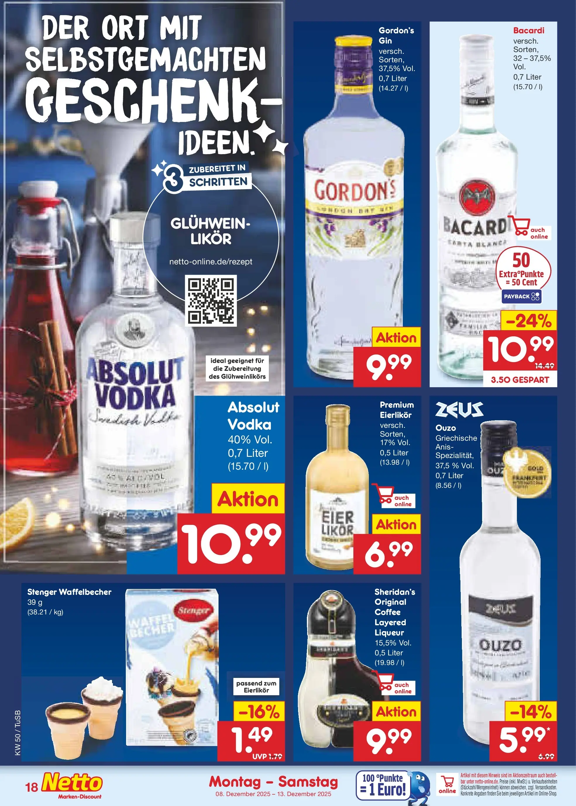 Netto Marken-Discount prospekt Lahr-Langenwinkel	 (ab 07.12.2025) » Angebote | Seite: 18 | Produkte: Bacardi, Eier, Likör, Vodka