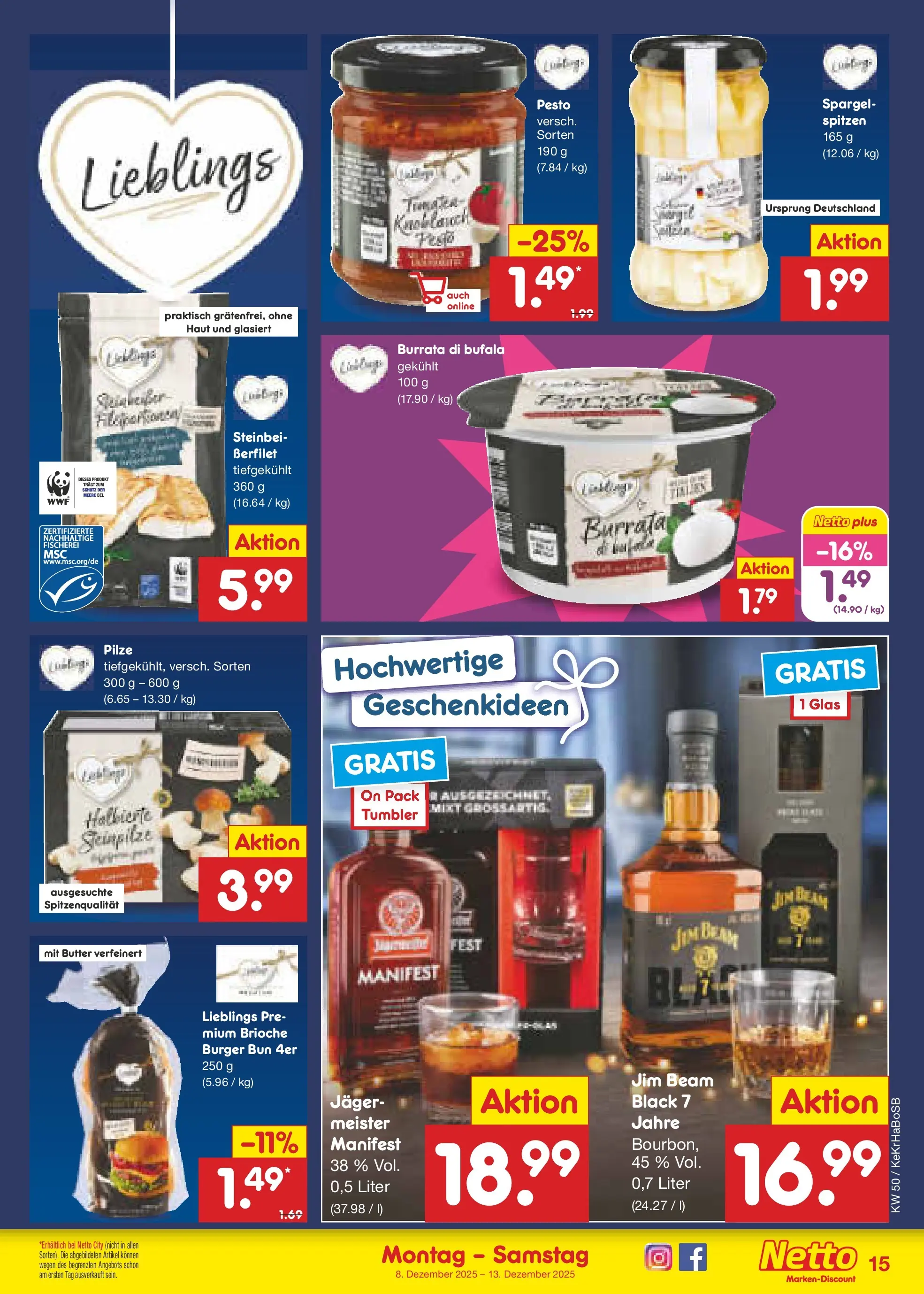 Netto Marken-Discount prospekt Bonn	 (ab 07.12.2025) » Angebote | Seite: 15 | Produkte: Burger, Burger bun, Burrata, Knoblauch