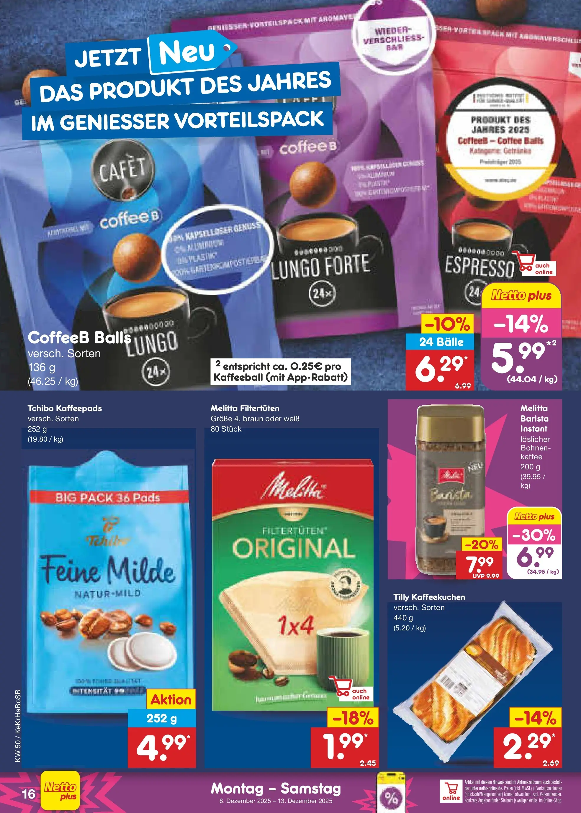 Netto Marken-Discount prospekt Bonn	 (ab 07.12.2025) » Angebote | Seite: 16 | Produkte: Melitta, Kaffeepads, Kaffee