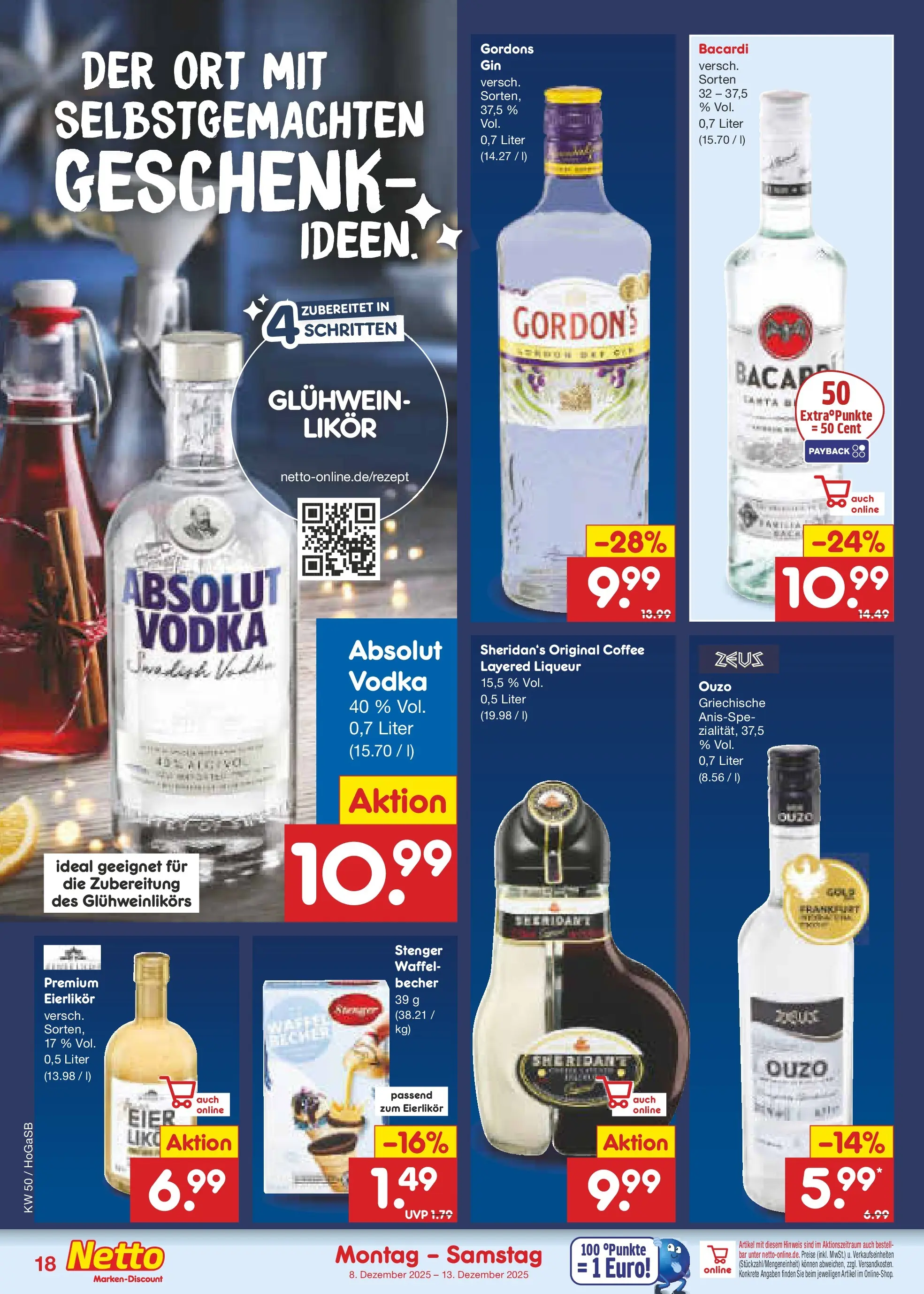 Netto Marken-Discount prospekt Hannover	 (ab 07.12.2025) » Angebote | Seite: 18 | Produkte: Bacardi, Ouzo, Likör, Vodka