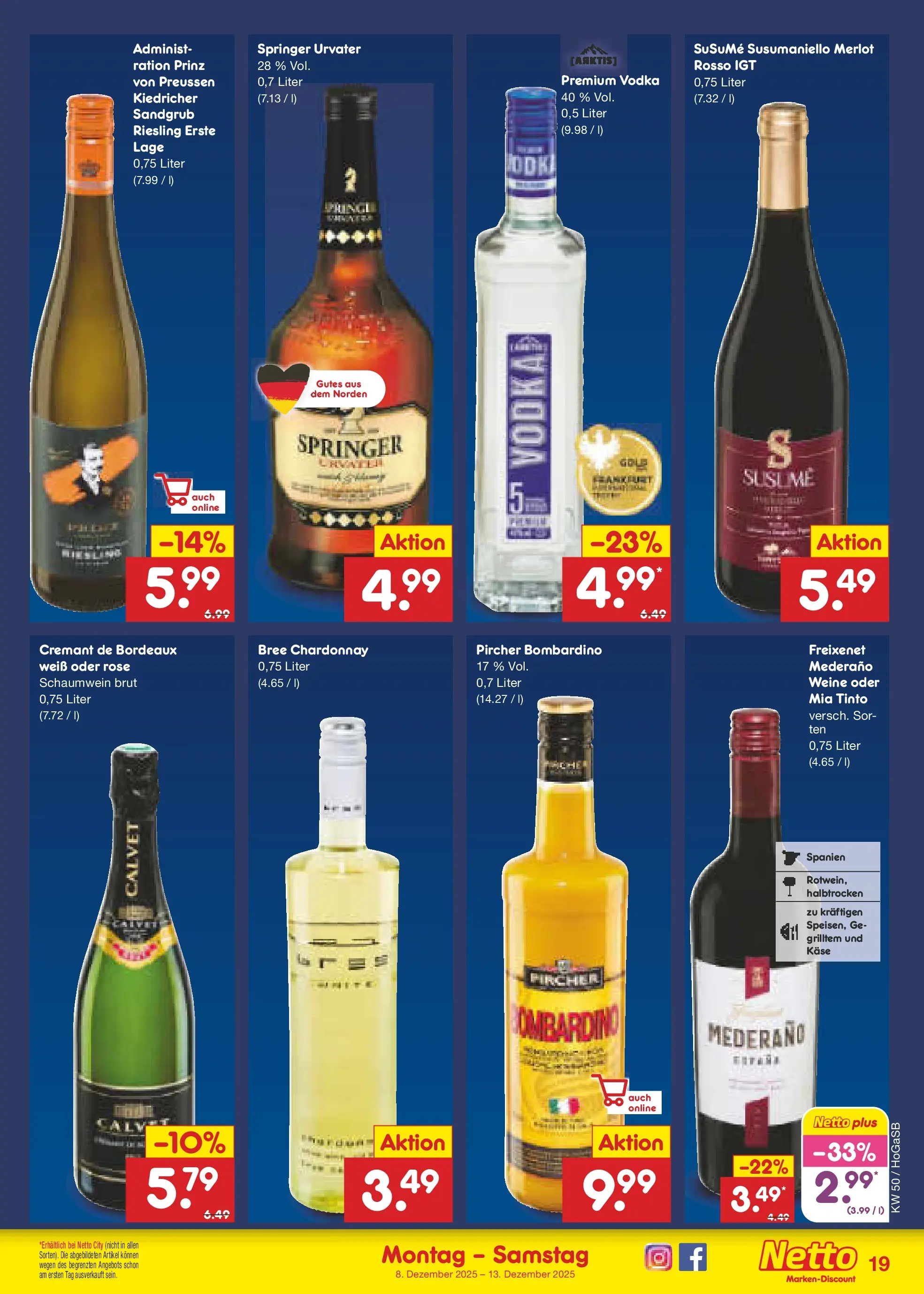 Netto Marken-Discount prospekt Hannover	 (ab 07.12.2025) » Angebote | Seite: 19 | Produkte: Käse, Merlot, Bree, Vodka