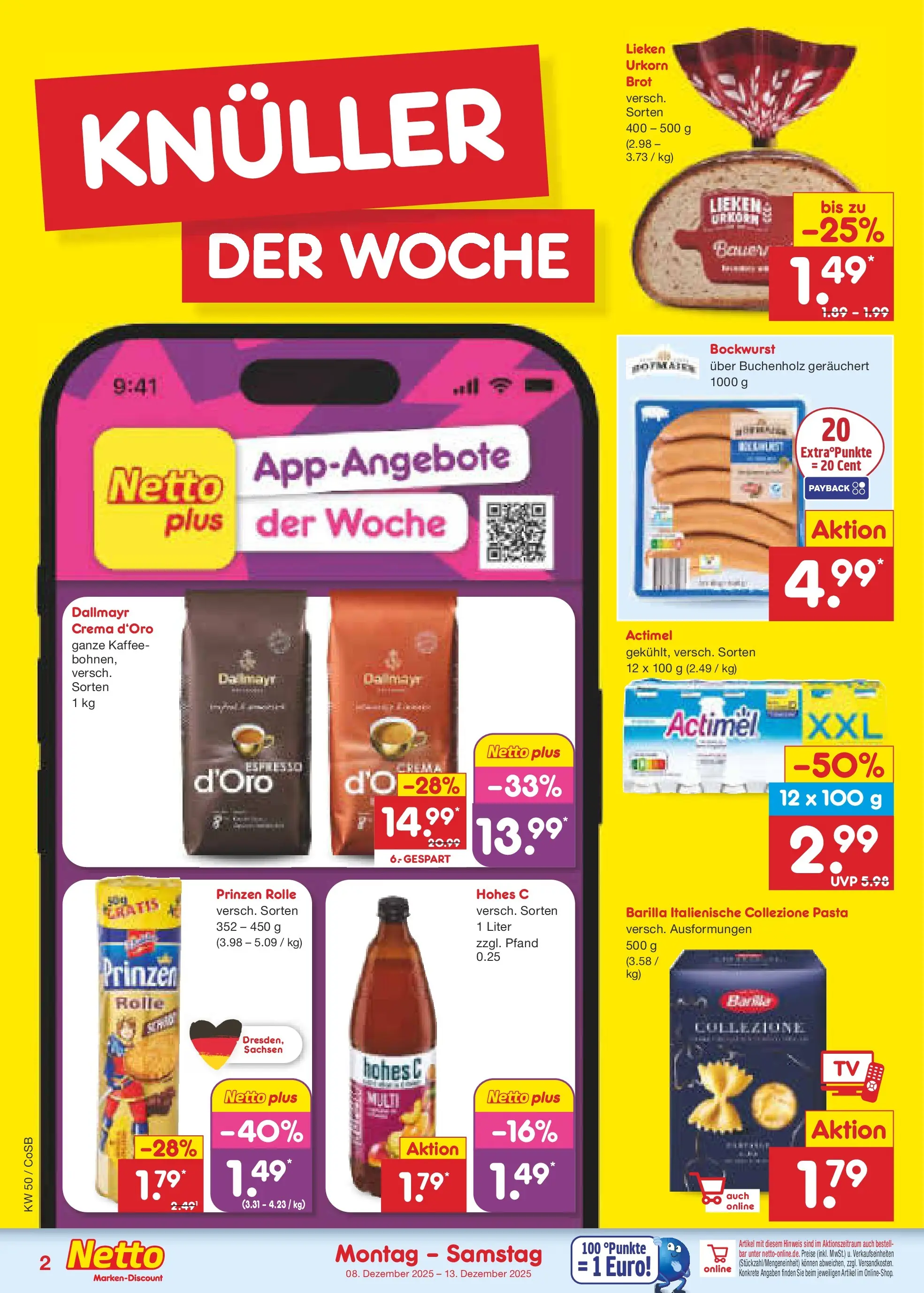 Netto Marken-Discount prospekt Bitterfeld-Wolfen	 (ab 07.12.2025) » Angebote | Seite: 2 | Produkte: Bockwurst, Actimel, Barilla, Hohes c