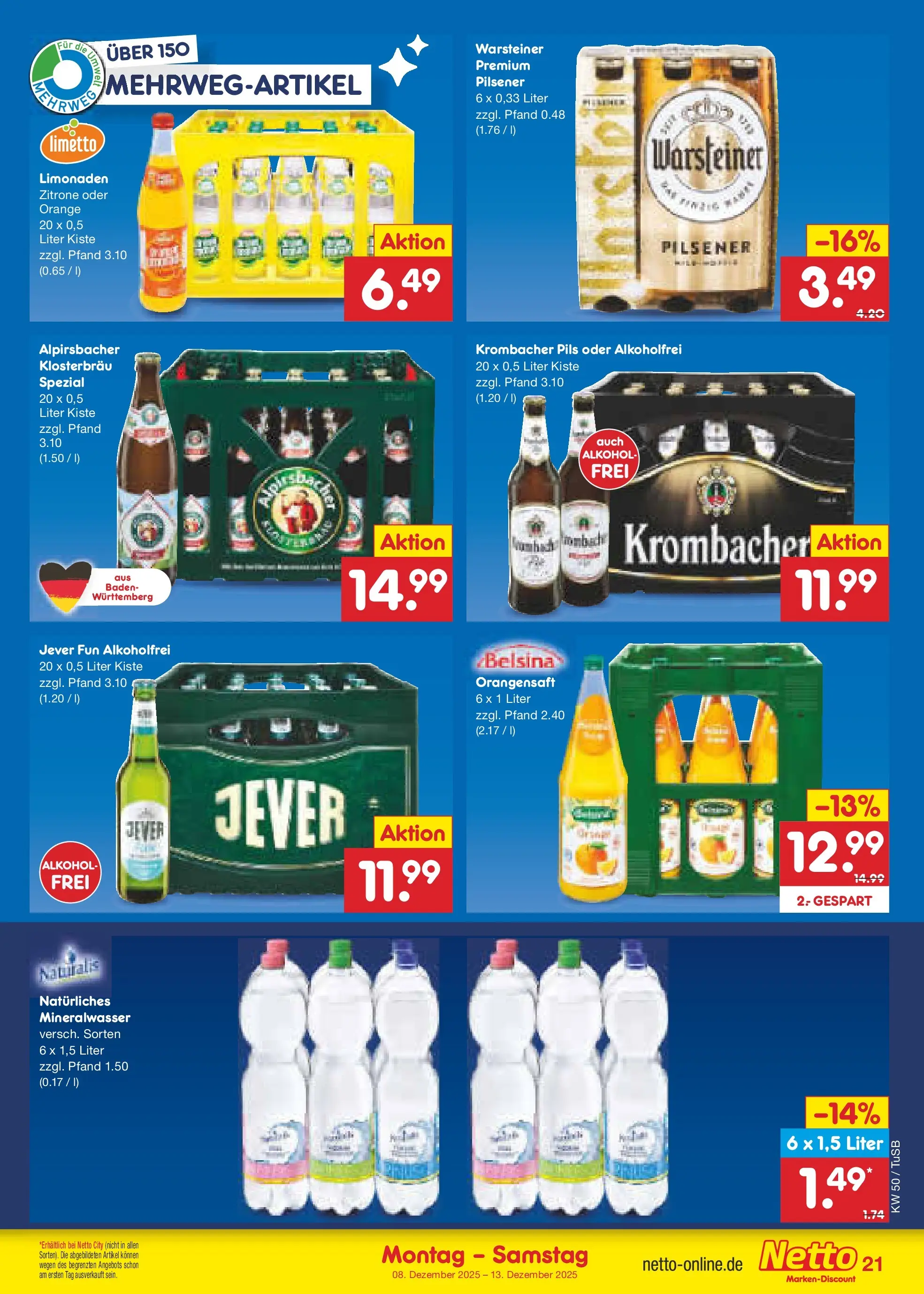 Netto Marken-Discount prospekt Lahr-Langenwinkel	 (ab 07.12.2025) » Angebote | Seite: 27 | Produkte: Pils, Warsteiner, Jever, Krombacher