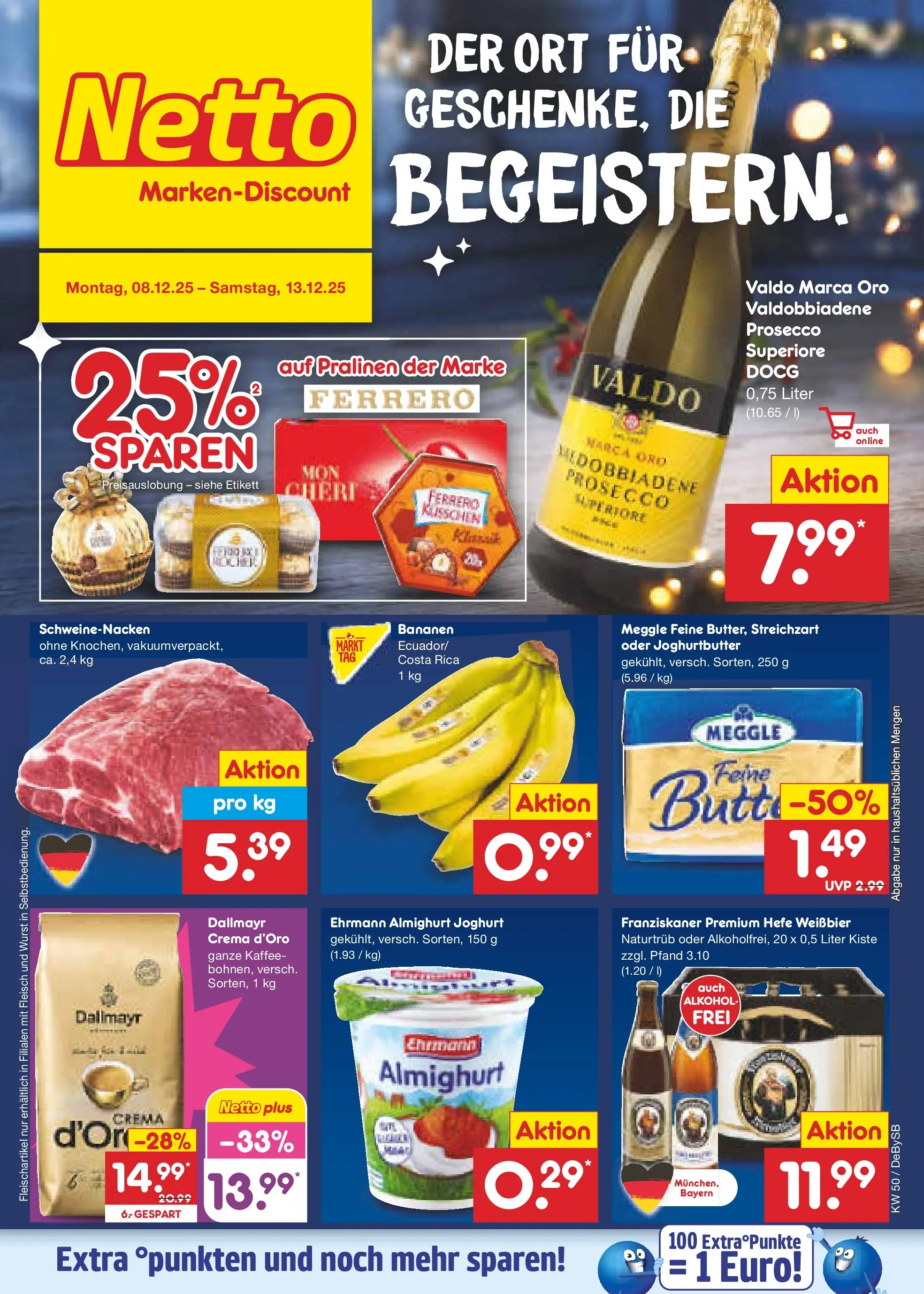 Netto Marken-Discount prospekt Thierhaupten	 (ab 08.12.2025) » Angebote | Seite: 1 | Produkte: Ehrmann almighurt, Joghurt, Bananen, Dallmayr