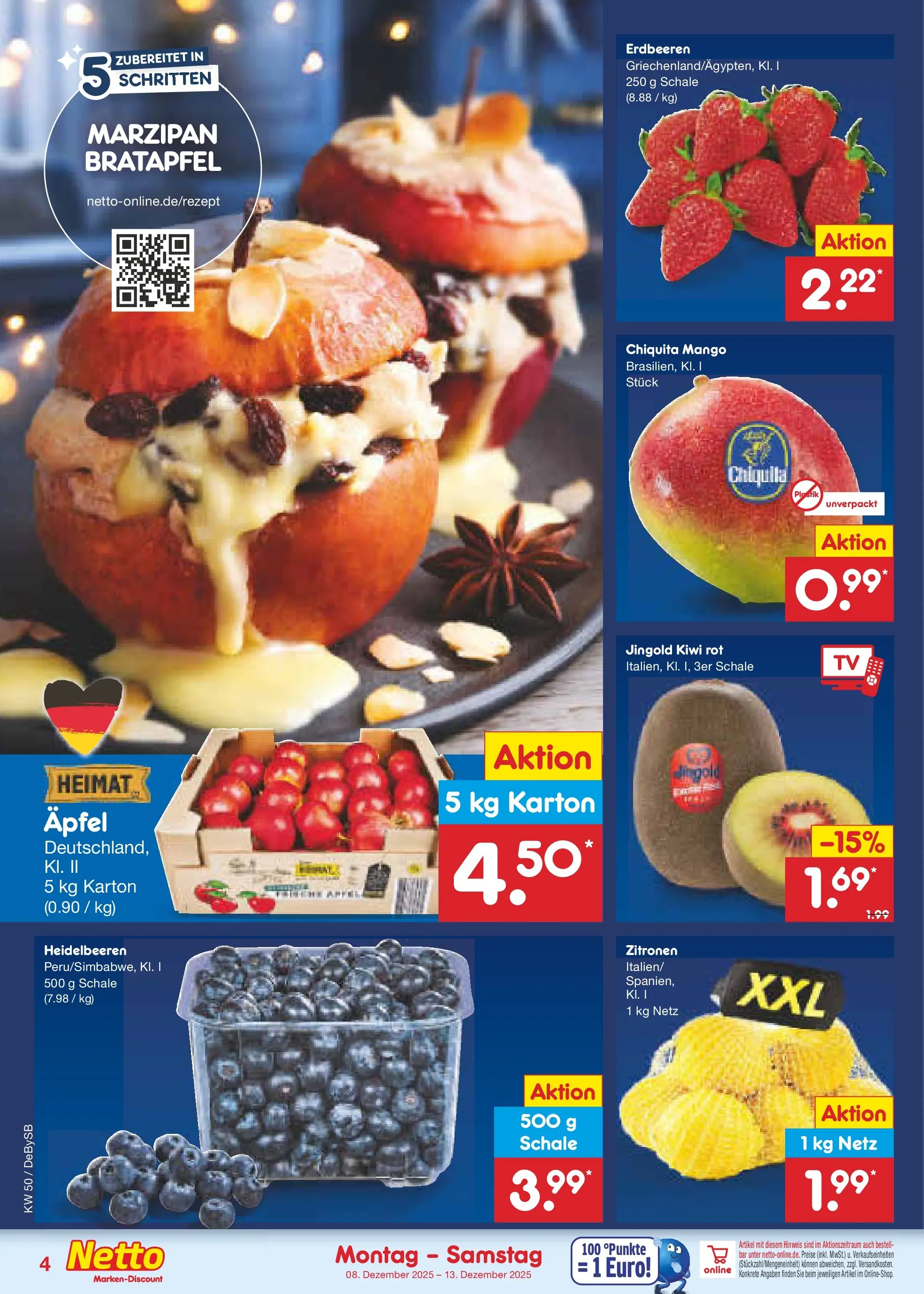 Netto Marken-Discount prospekt Thierhaupten	 (ab 08.12.2025) » Angebote | Seite: 4 | Produkte: Heidelbeeren, Mango, Erdbeeren, Kiwi
