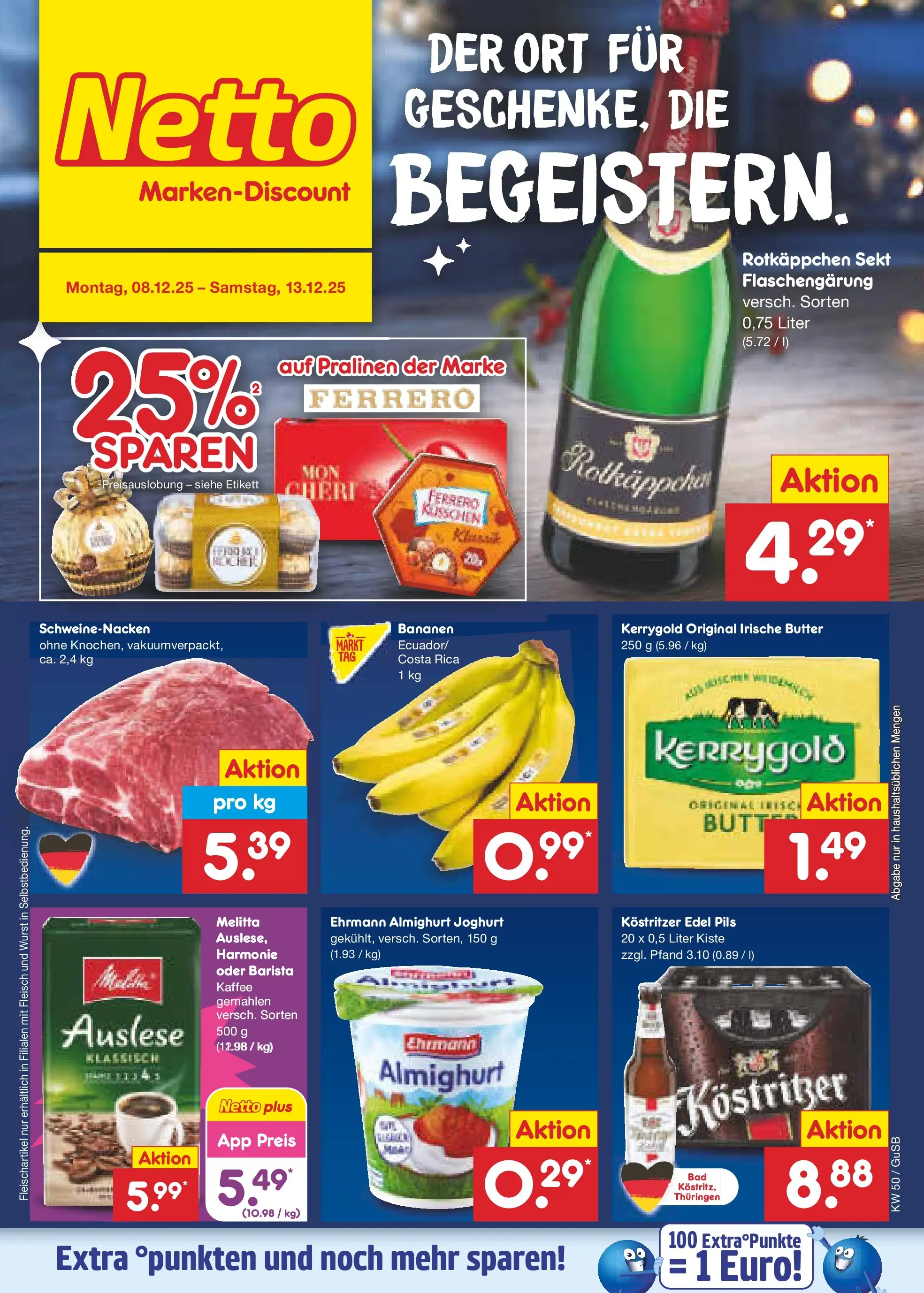 Netto Marken-Discount prospekt Machern	 (ab 08.12.2025) » Angebote | Seite: 1 | Produkte: Kaffee, Bananen, Wurst, Rotkäppchen