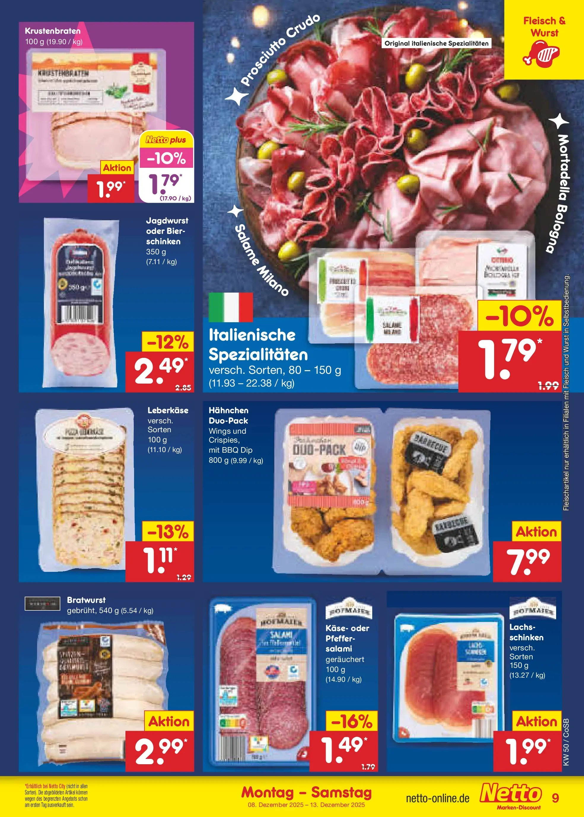 Netto Marken-Discount prospekt Bitterfeld-Wolfen	 (ab 07.12.2025) » Angebote | Seite: 9 | Produkte: Lachs, Wurst, Schinken, Fleisch