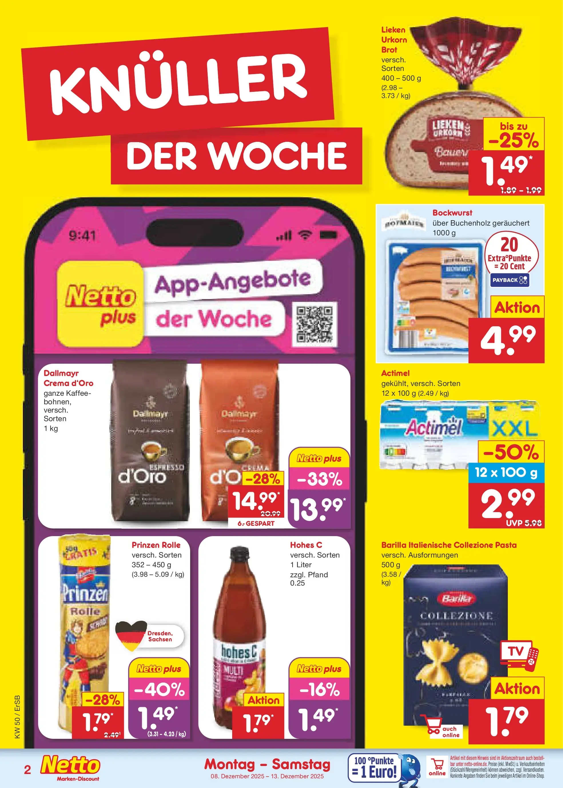 Netto Marken-Discount prospekt Erfurt	 (ab 07.12.2025) » Angebote | Seite: 2 | Produkte: Dallmayr, Pasta, Hohes c, Brot