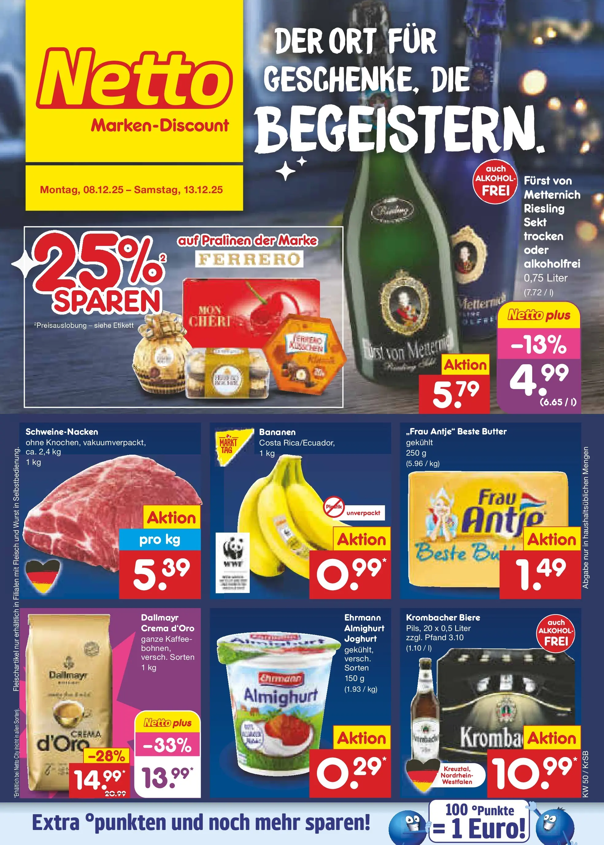 Netto Marken-Discount prospekt Jüchen	 (ab 08.12.2025) » Angebote | Seite: 1 | Produkte: Butter, Kaffee, Wurst, Krombacher
