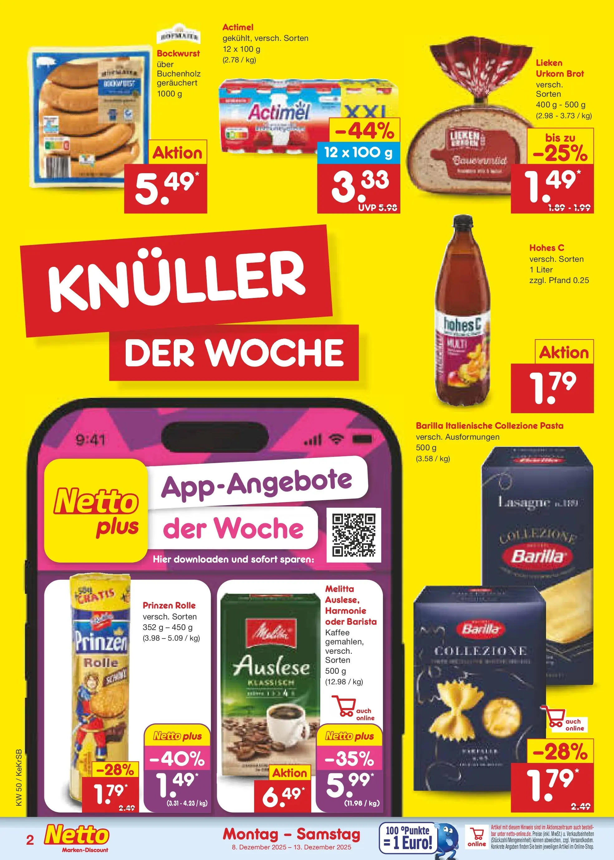 Netto Marken-Discount prospekt Bonn	 (ab 07.12.2025) » Angebote | Seite: 2 | Produkte: Bockwurst, Actimel, Kaffee, Brot