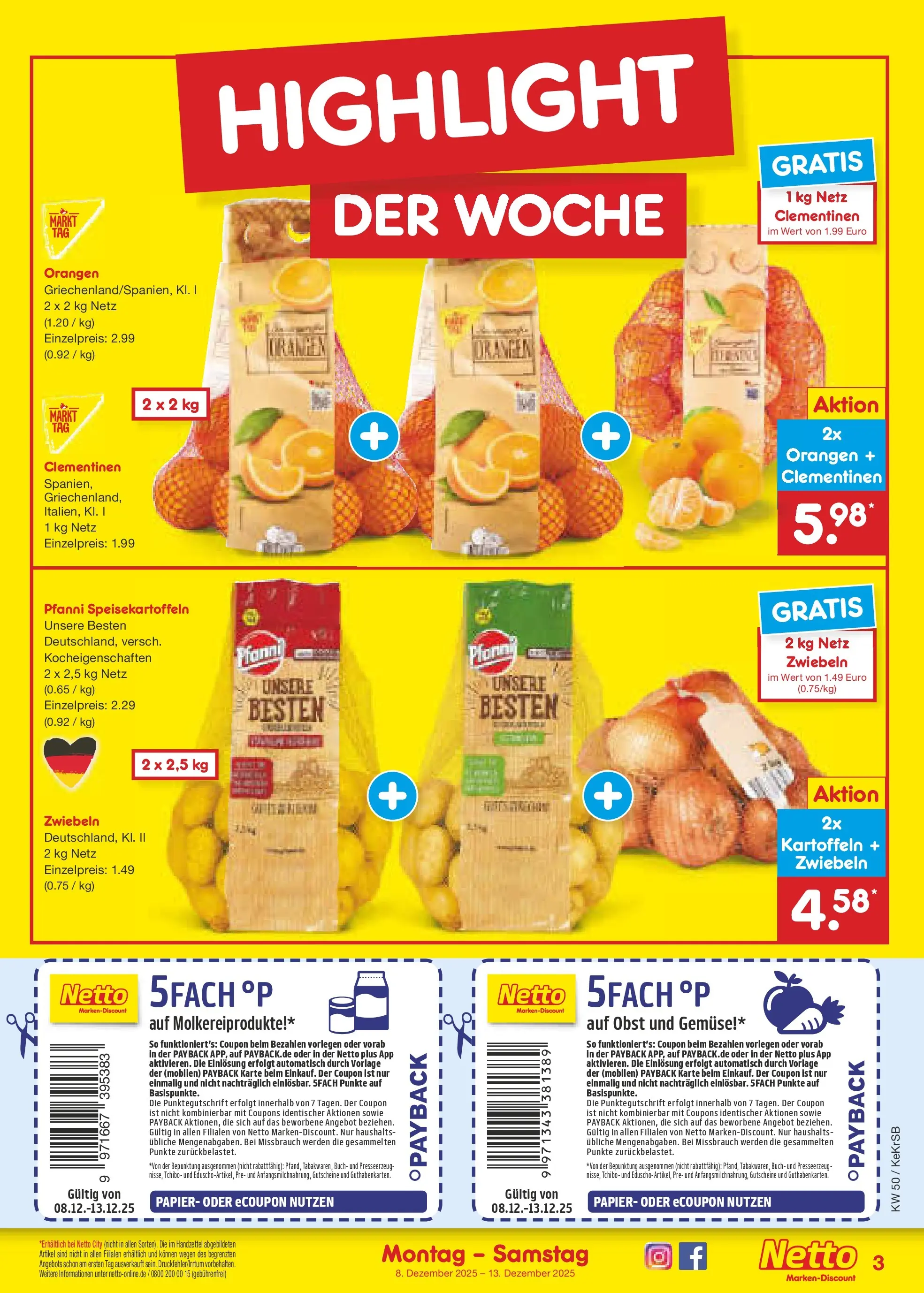 Netto Marken-Discount prospekt Bonn	 (ab 07.12.2025) » Angebote | Seite: 3 | Produkte: Kartoffeln, Zwiebeln, Gemüse, Obst