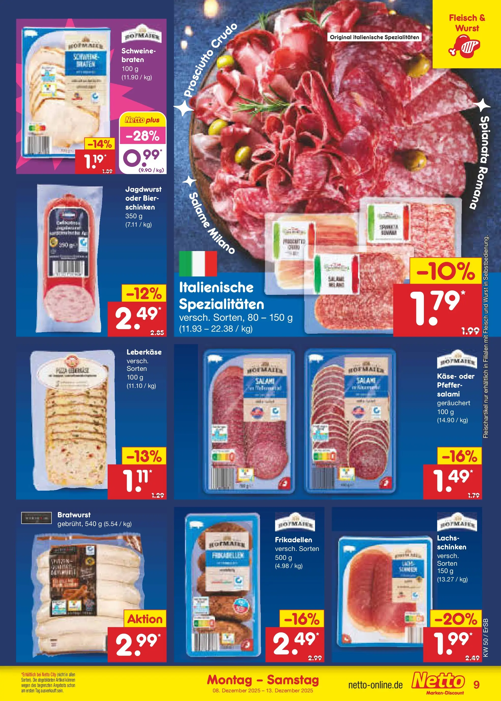 Netto Marken-Discount prospekt Erfurt	 (ab 07.12.2025) » Angebote | Seite: 9 | Produkte: Bier, Bratwurst, Wurst, Salami