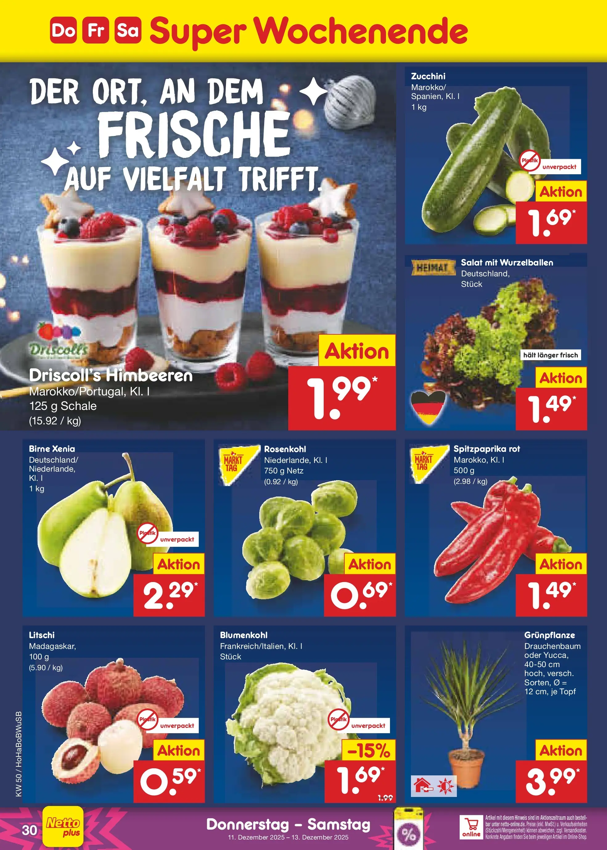 Netto Marken-Discount prospekt Hannover	 (ab 07.12.2025) » Angebote | Seite: 38 | Produkte: Himbeeren, Birne, Blumenkohl, Zucchini