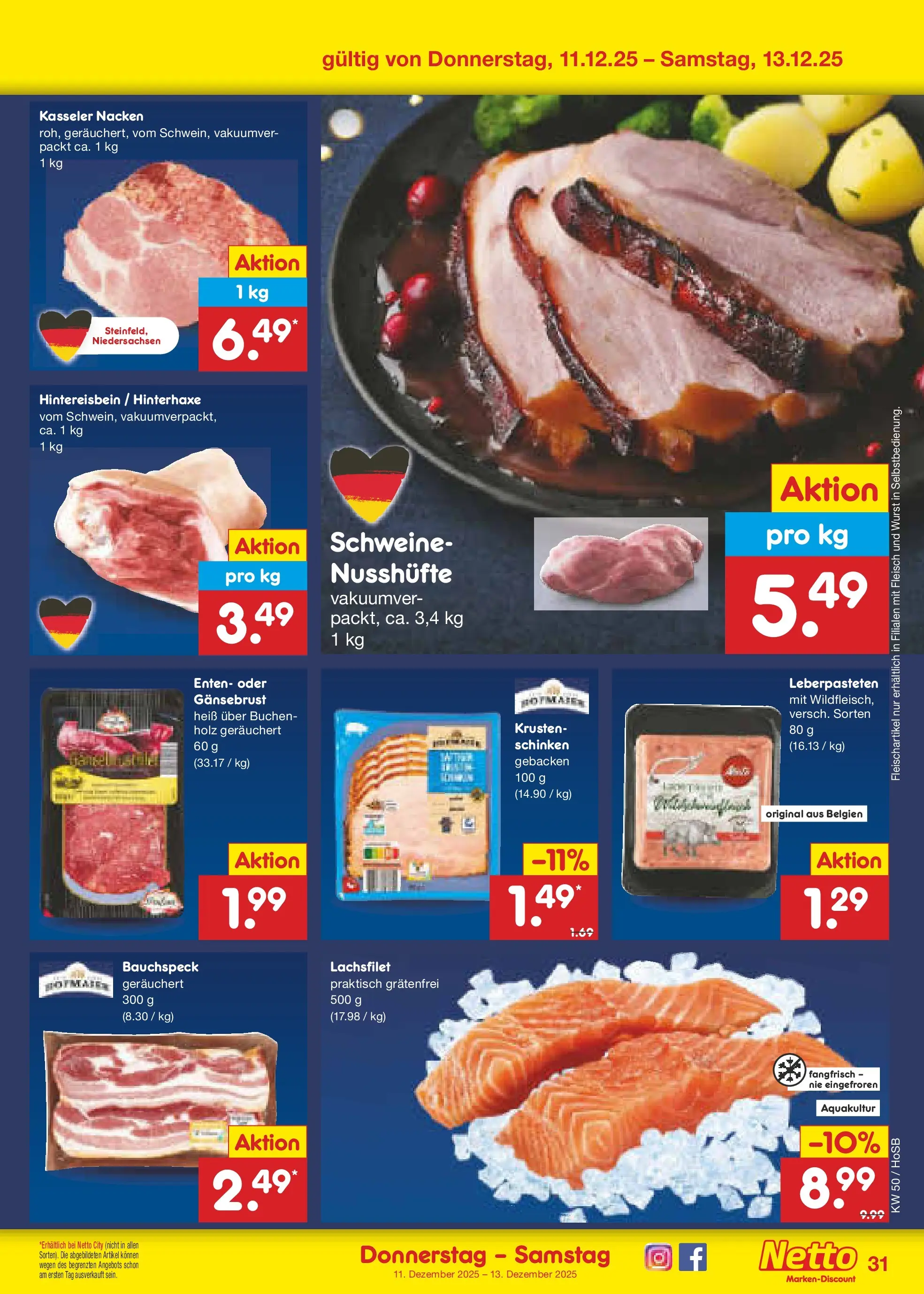 Netto Marken-Discount prospekt Hannover	 (ab 07.12.2025) » Angebote | Seite: 39 | Produkte: Kasseler nacken, Wurst, Schinken, Fleisch