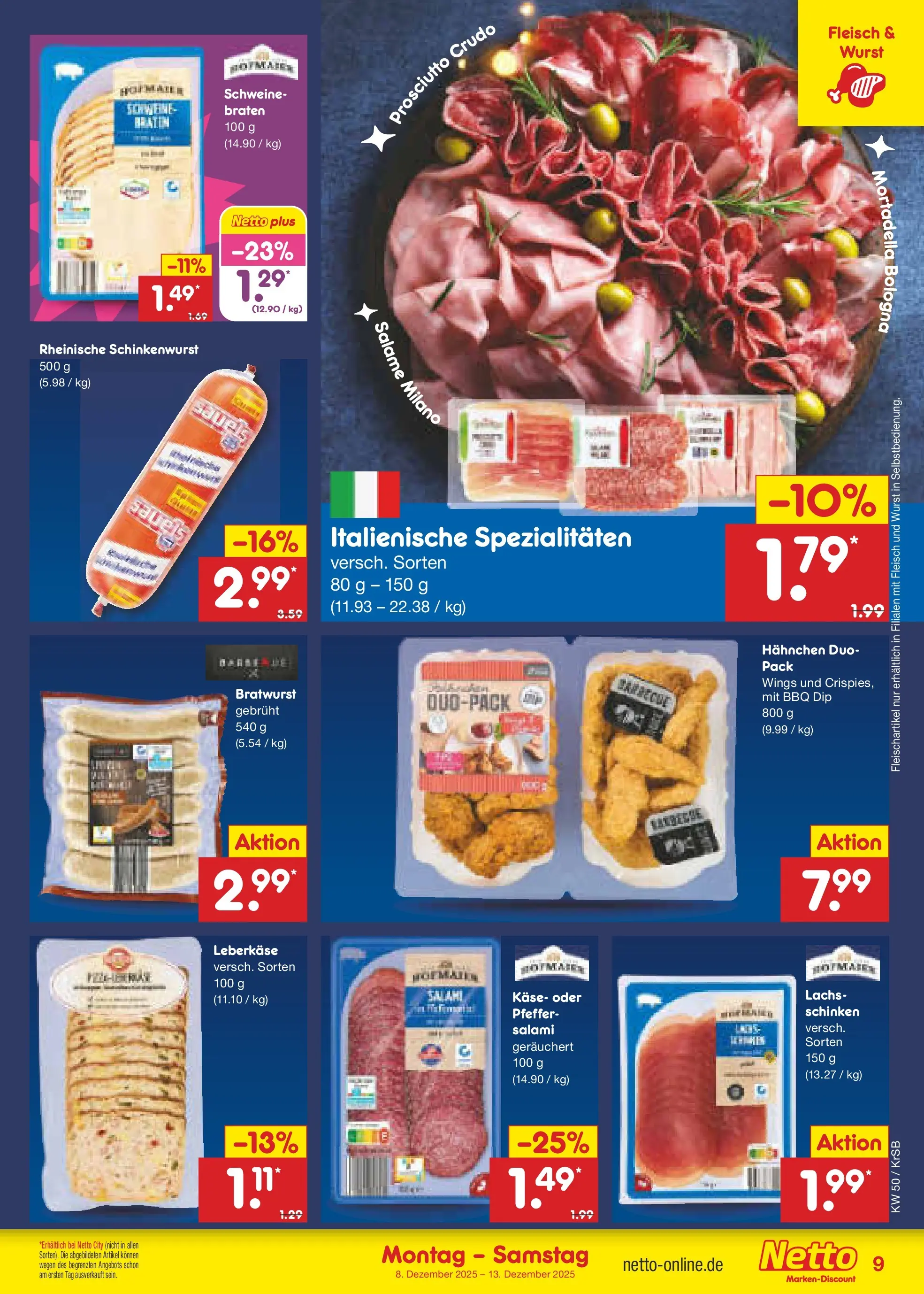 Netto Marken-Discount prospekt Jüchen	 (ab 08.12.2025) » Angebote | Seite: 9 | Produkte: Pfeffer, Salami, Fleisch, Leberkase