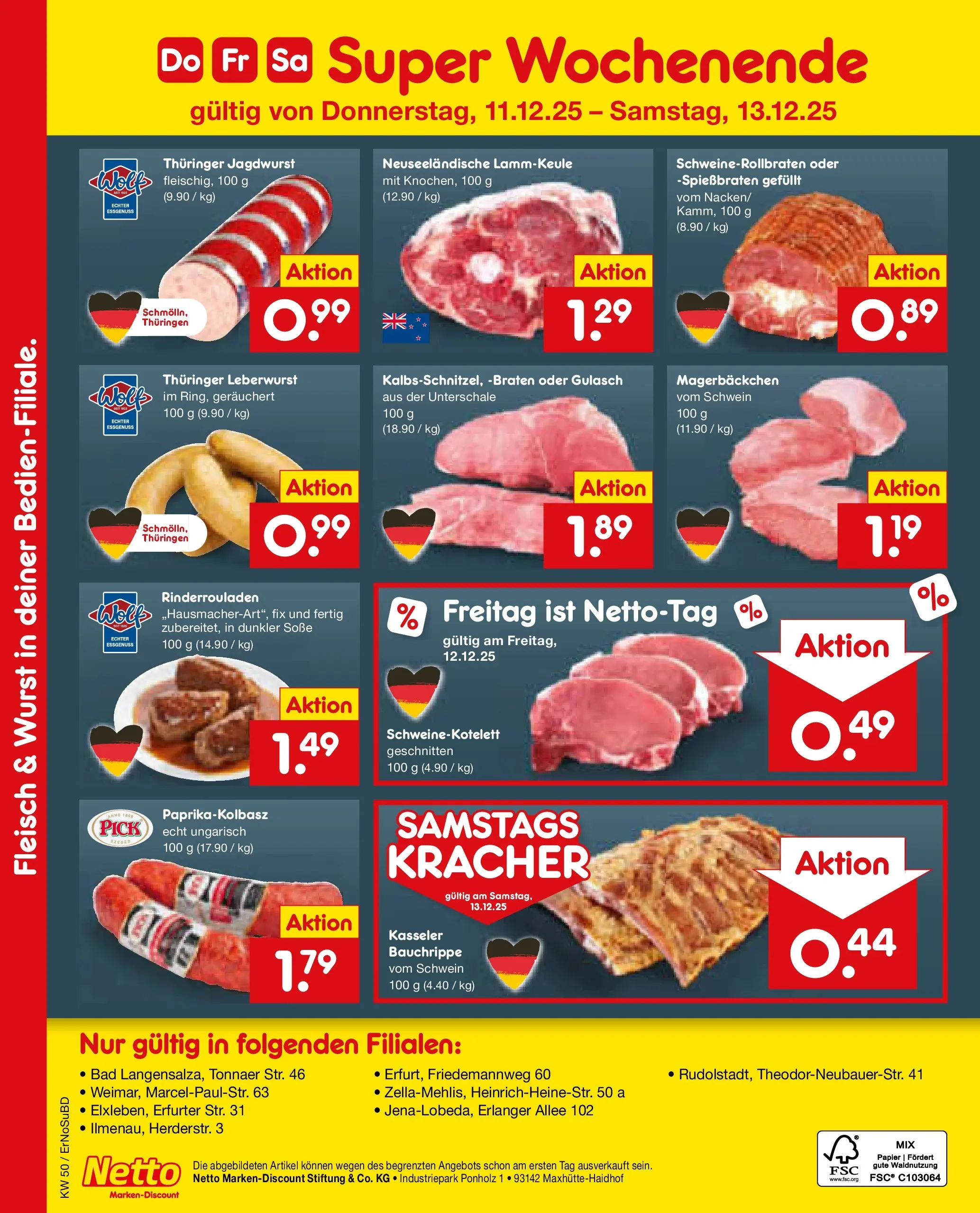 Netto Marken-Discount prospekt Nordhausen	 (ab 08.12.2025) » Angebote | Seite: 11 | Produkte: Rinderrouladen, Bad, Wurst, Fleisch