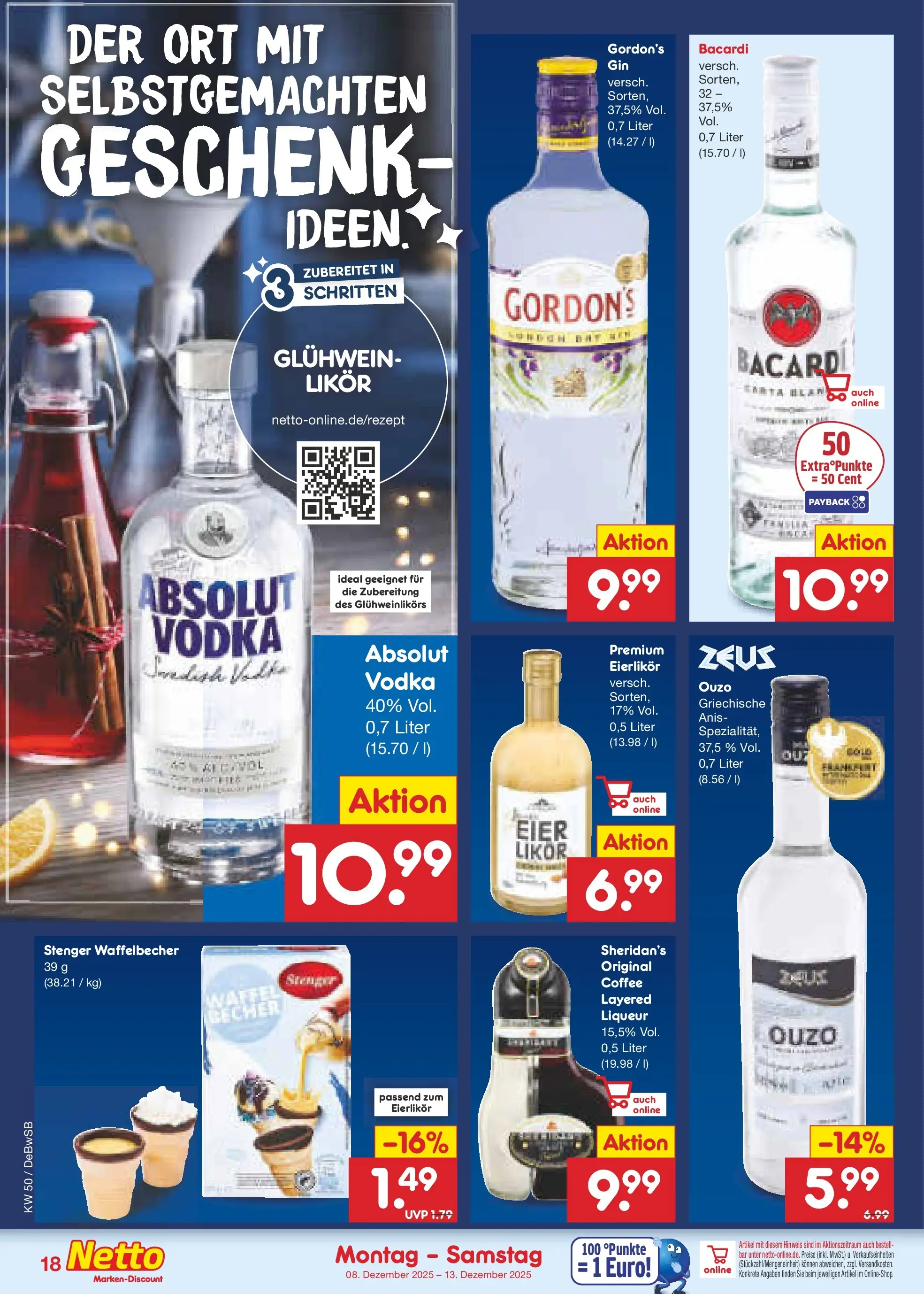Netto Marken-Discount prospekt Waiblingen-Bittenfeld	 (ab 08.12.2025) » Angebote | Seite: 18 | Produkte: Bacardi, Ouzo, Eier, Likör