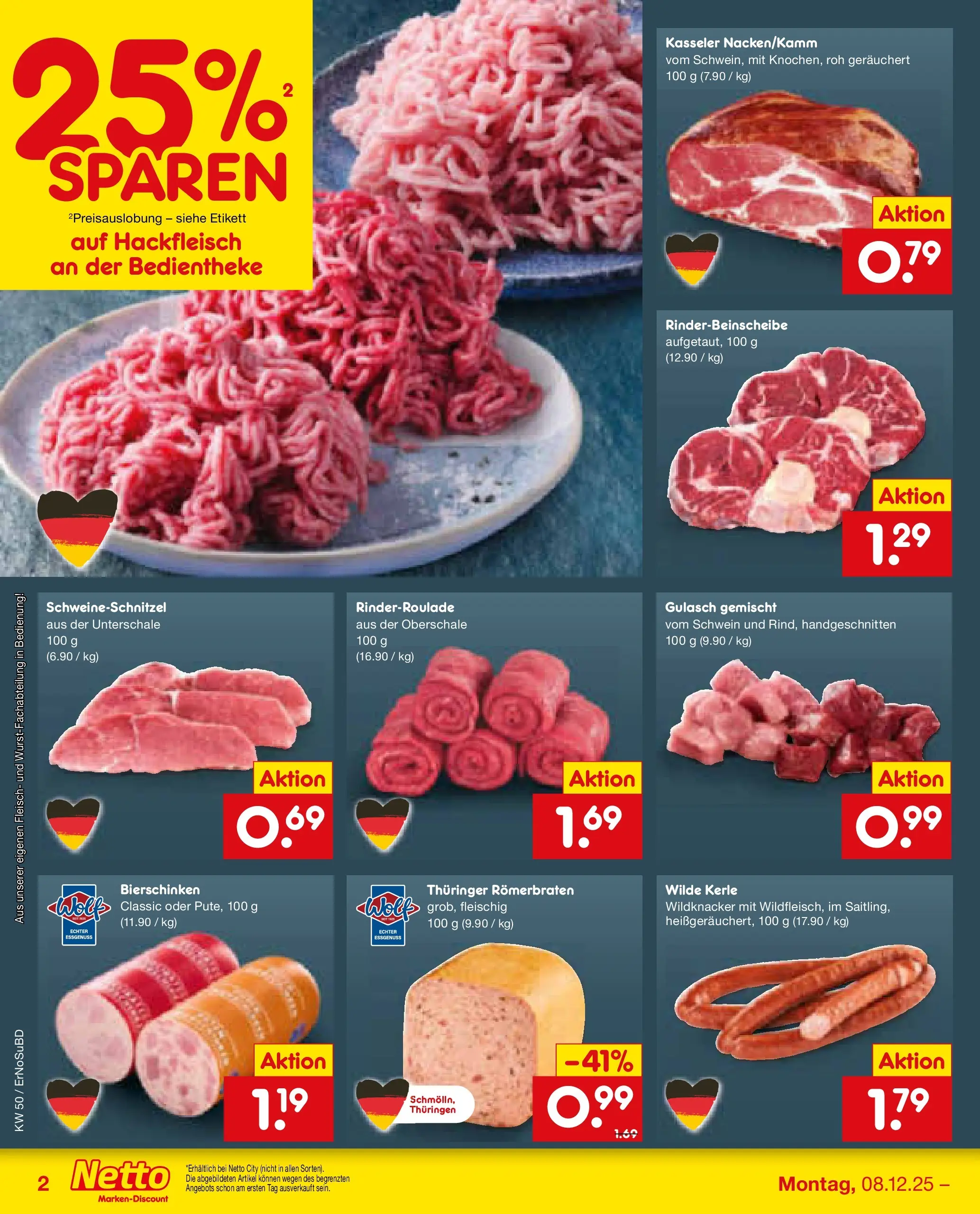Netto Marken-Discount prospekt Nordhausen	 (ab 08.12.2025) » Angebote | Seite: 12 | Produkte: Gulasch, Fleisch, Hackfleisch