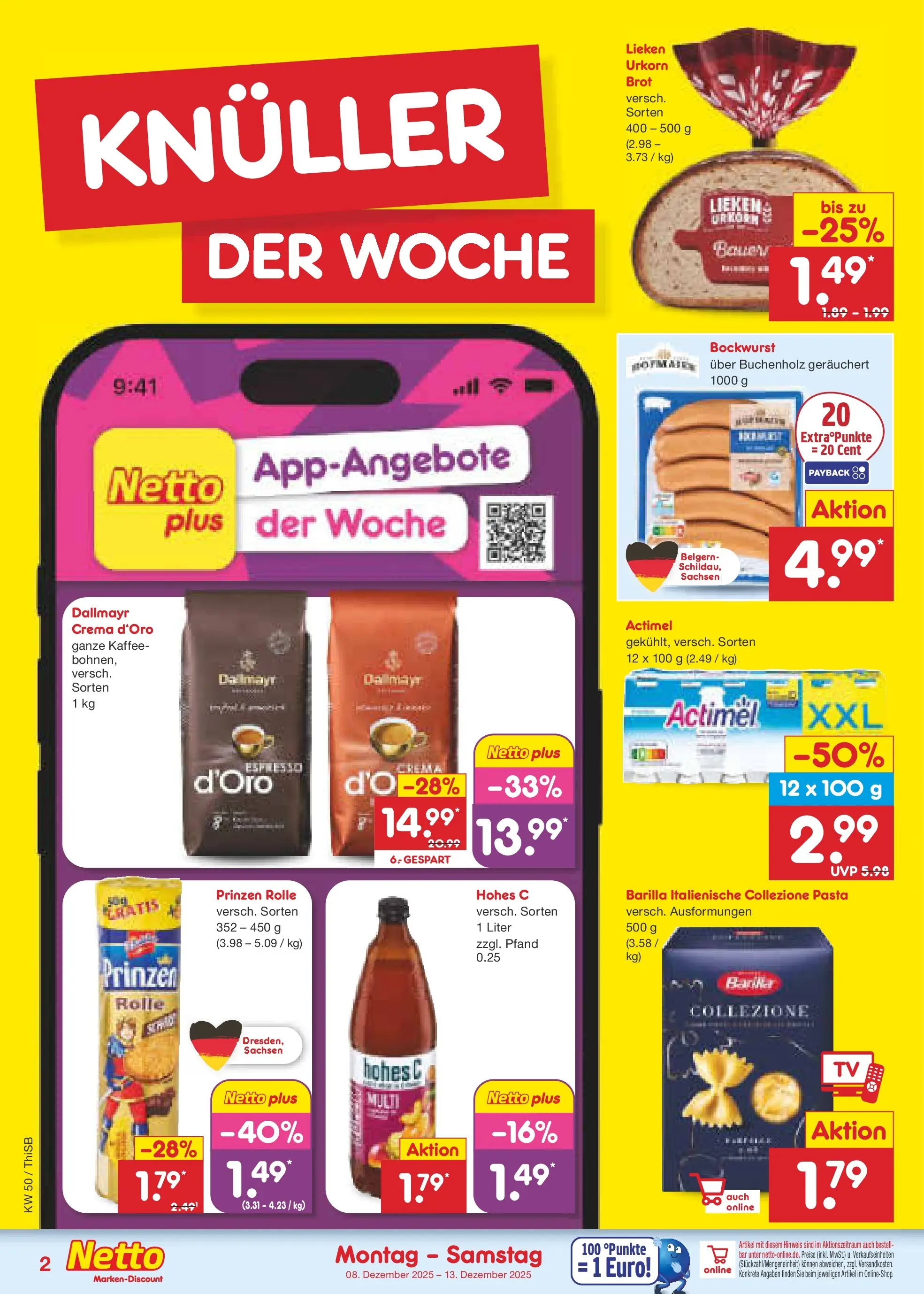 Netto Marken-Discount prospekt Pirna	 (ab 08.12.2025) » Angebote | Seite: 2 | Produkte: Bockwurst, Kaffee, Dallmayr, Hohes c
