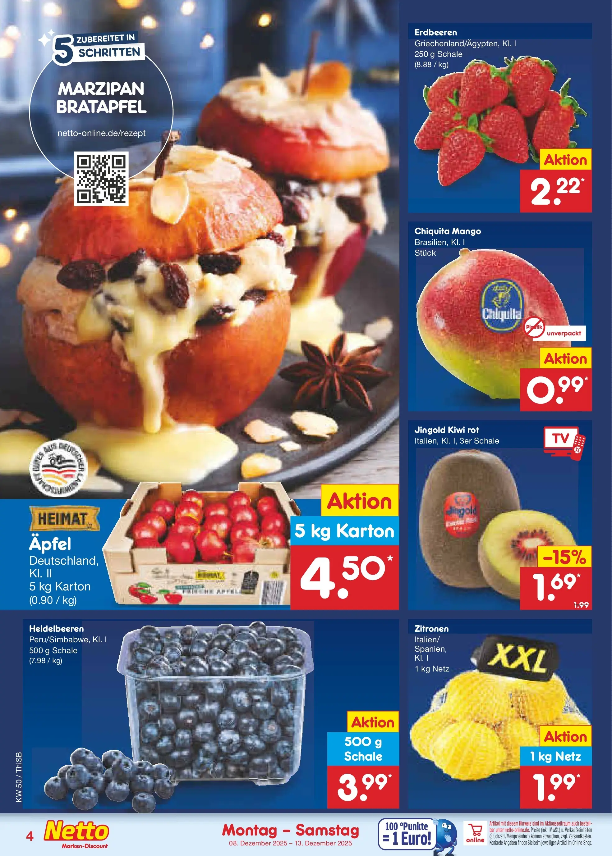 Netto Marken-Discount prospekt Pirna	 (ab 08.12.2025) » Angebote | Seite: 4 | Produkte: Heidelbeeren, Mango, Erdbeeren, Kiwi