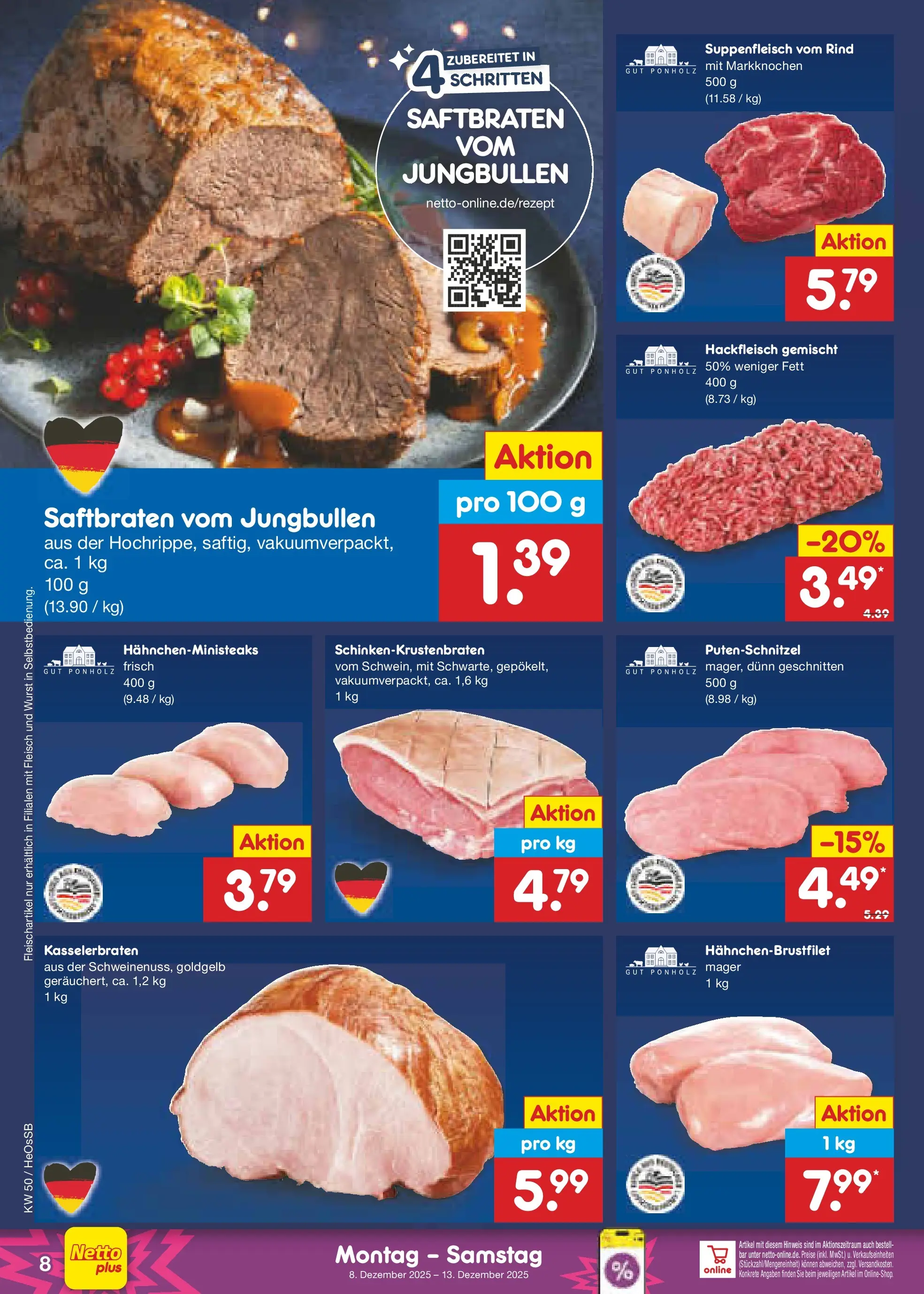 Netto Marken-Discount prospekt Kröpelin	 (ab 07.12.2025) » Angebote | Seite: 8 | Produkte: Suppenfleisch, Wurst, Fleisch, Hackfleisch